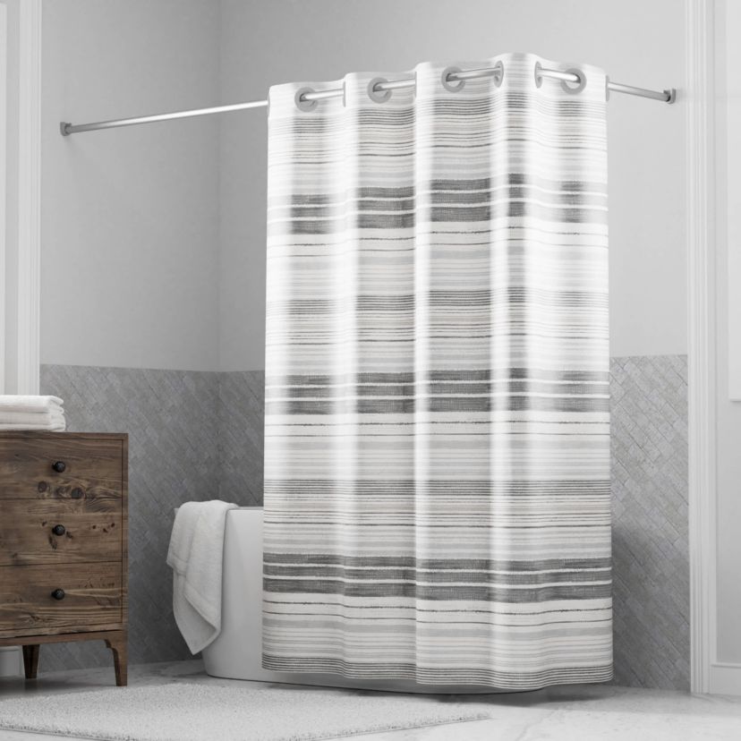 Hookless Faux Silk Shower Curtain with Flex-on Rings and Its a Snap! Fabric Liner with Magnets