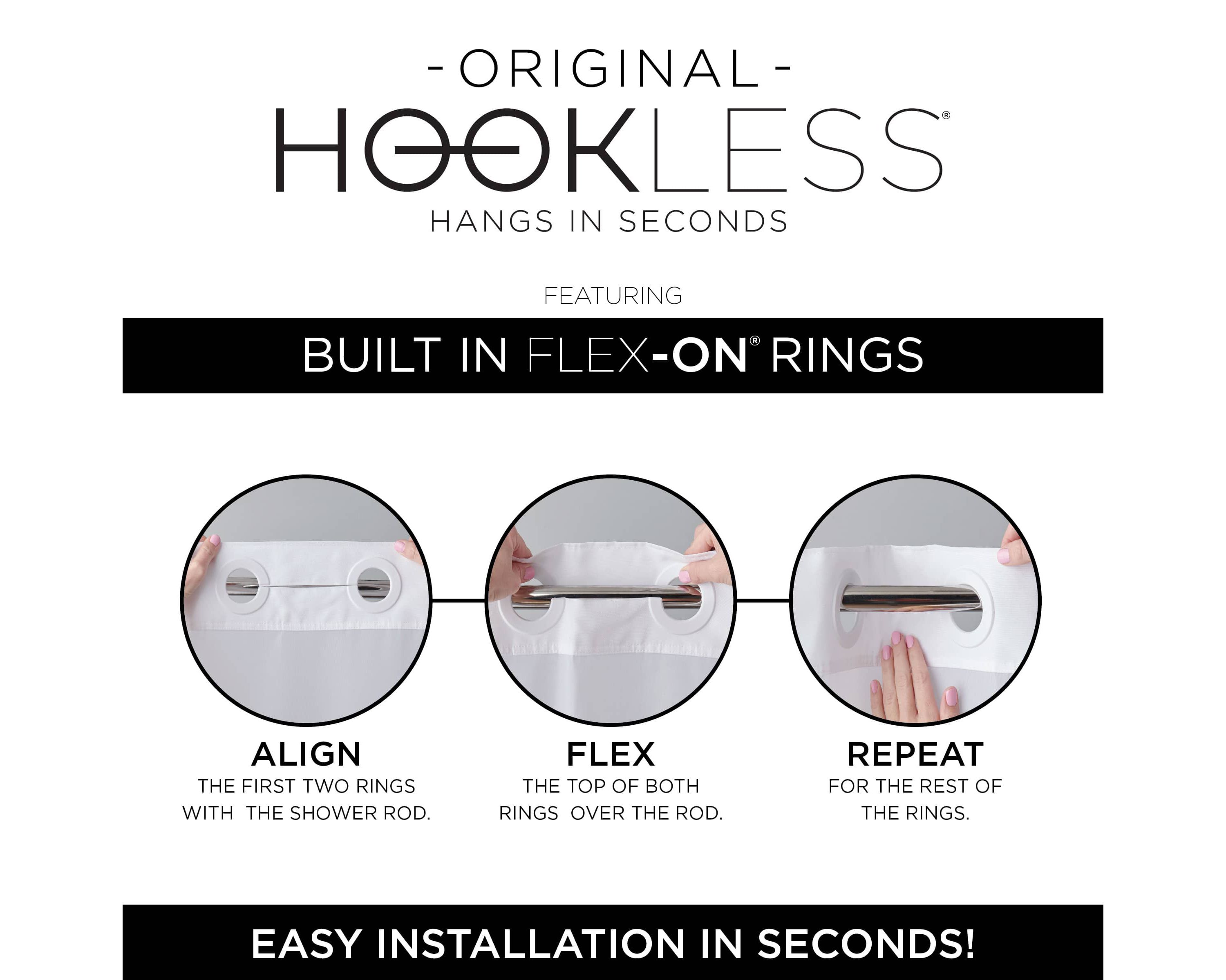 Hookless Faux Silk Shower Curtain with Flex-on Rings and Its a Snap! Fabric Liner with Magnets, 71 In Wide x 74 In Long, Heathered Texture, Pink