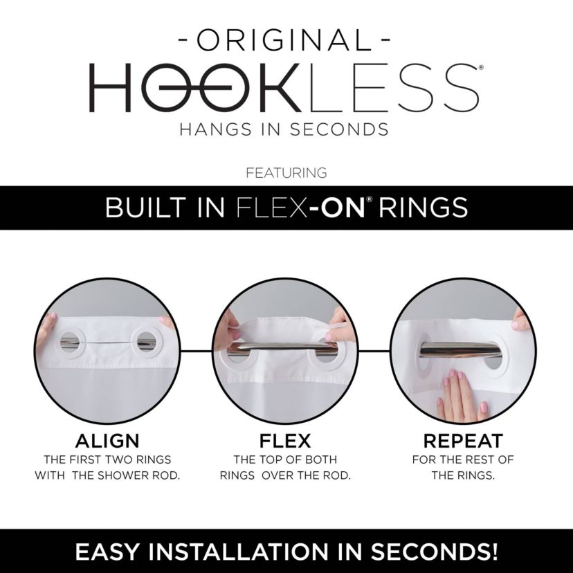 Hookless Faux Silk Shower Curtain with Flex-on Rings and Its a Snap! Fabric Liner with Magnets, 71 In Wide x 74 In Long, Heathered Texture, Pink