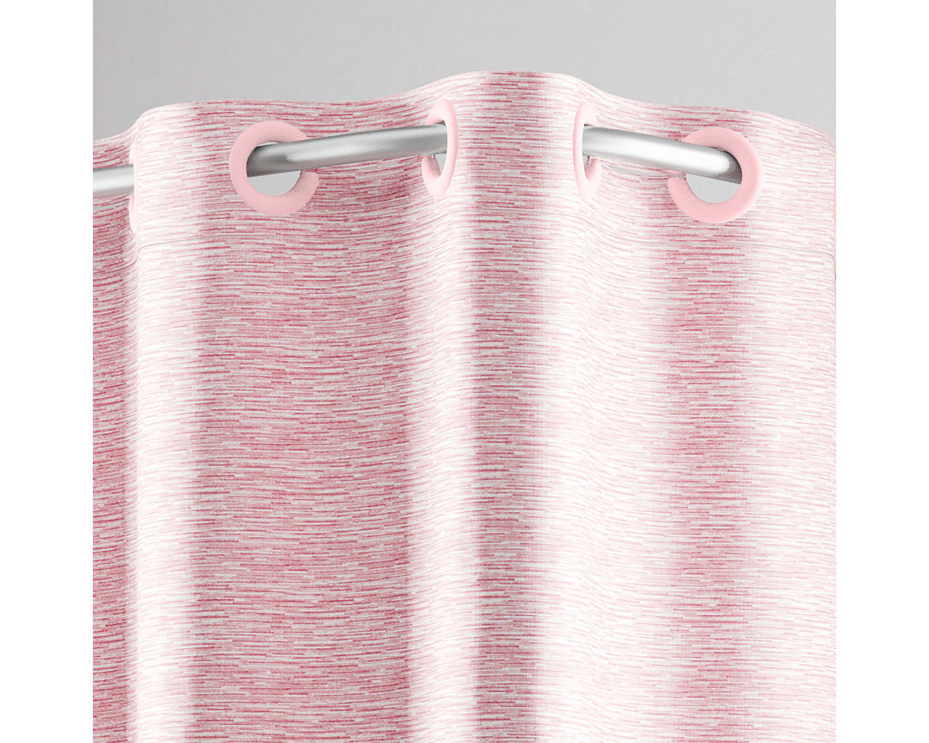 Hookless Faux Silk Shower Curtain with Flex-on Rings and Its a Snap! Fabric Liner with Magnets, 71 In Wide x 74 In Long, Heathered Texture, Pink