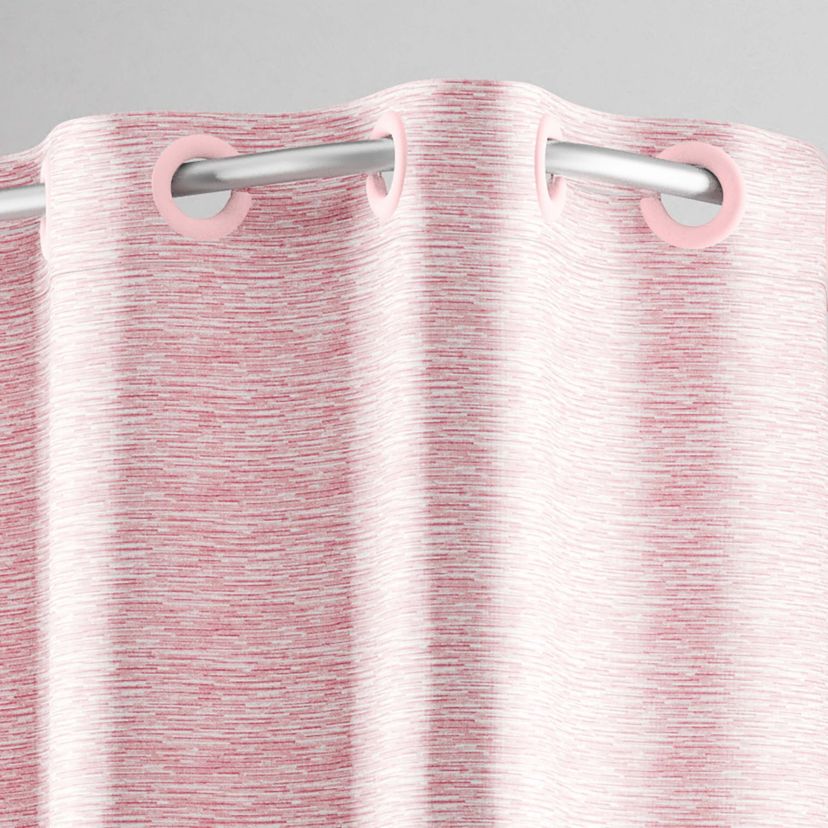 Hookless Faux Silk Shower Curtain with Flex-on Rings and Its a Snap! Fabric Liner with Magnets, 71 In Wide x 74 In Long, Heathered Texture, Pink