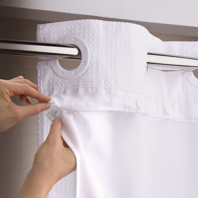 Hookless Its A Snap Shower Curtain Replacement Liner, Fabric Shower Curtain Liner with Magnets, Hookless Curtain with No Sheer Window