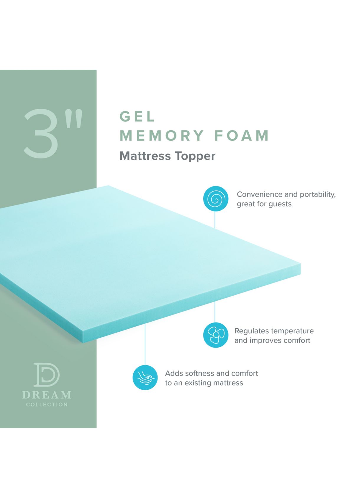 Dream Collection 3 inch Gel Memory Foam Mattress Topper