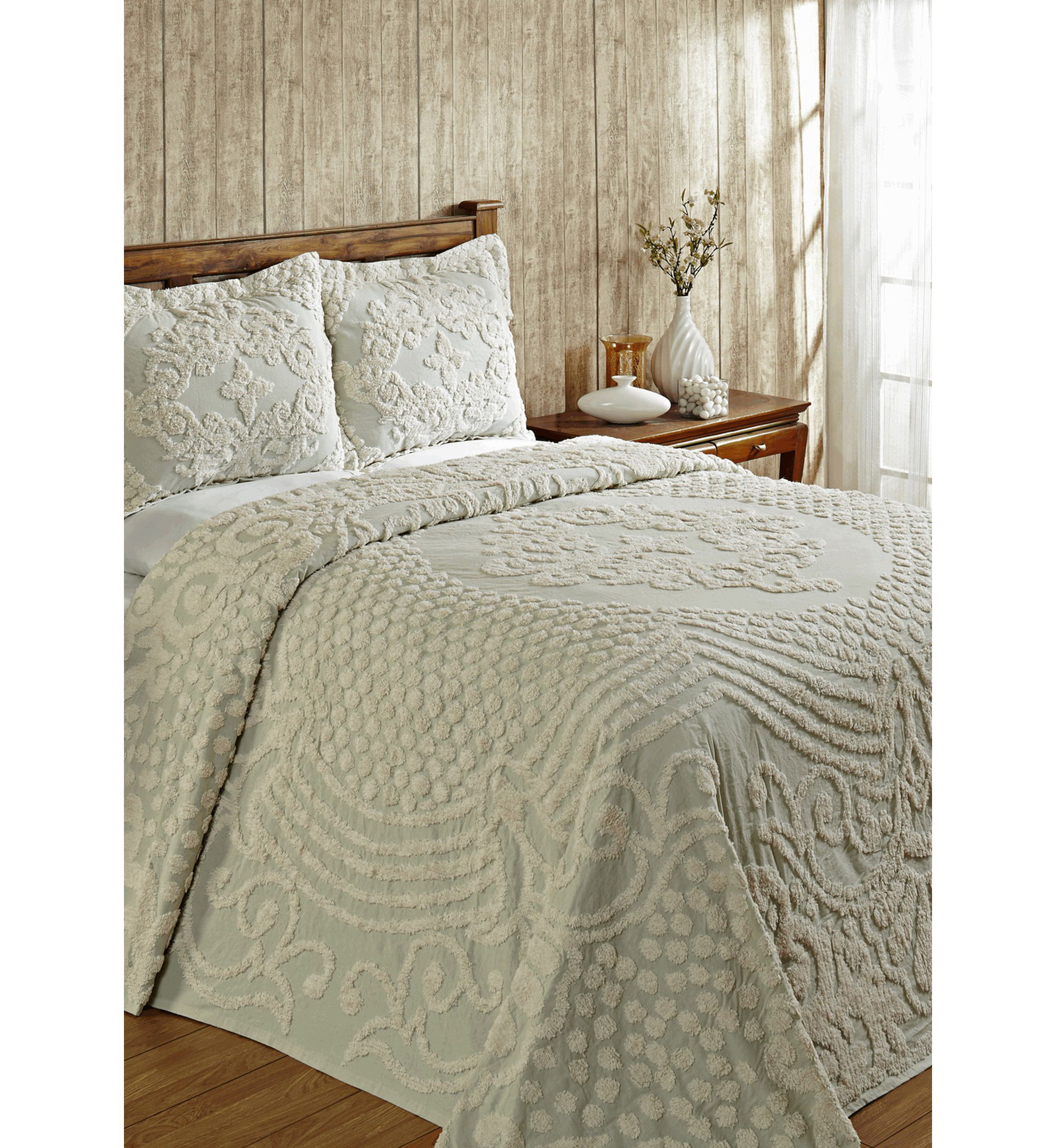 Florence Collection Medallion Design 100% Cotton Tufted Unique Luxurious Bedspread