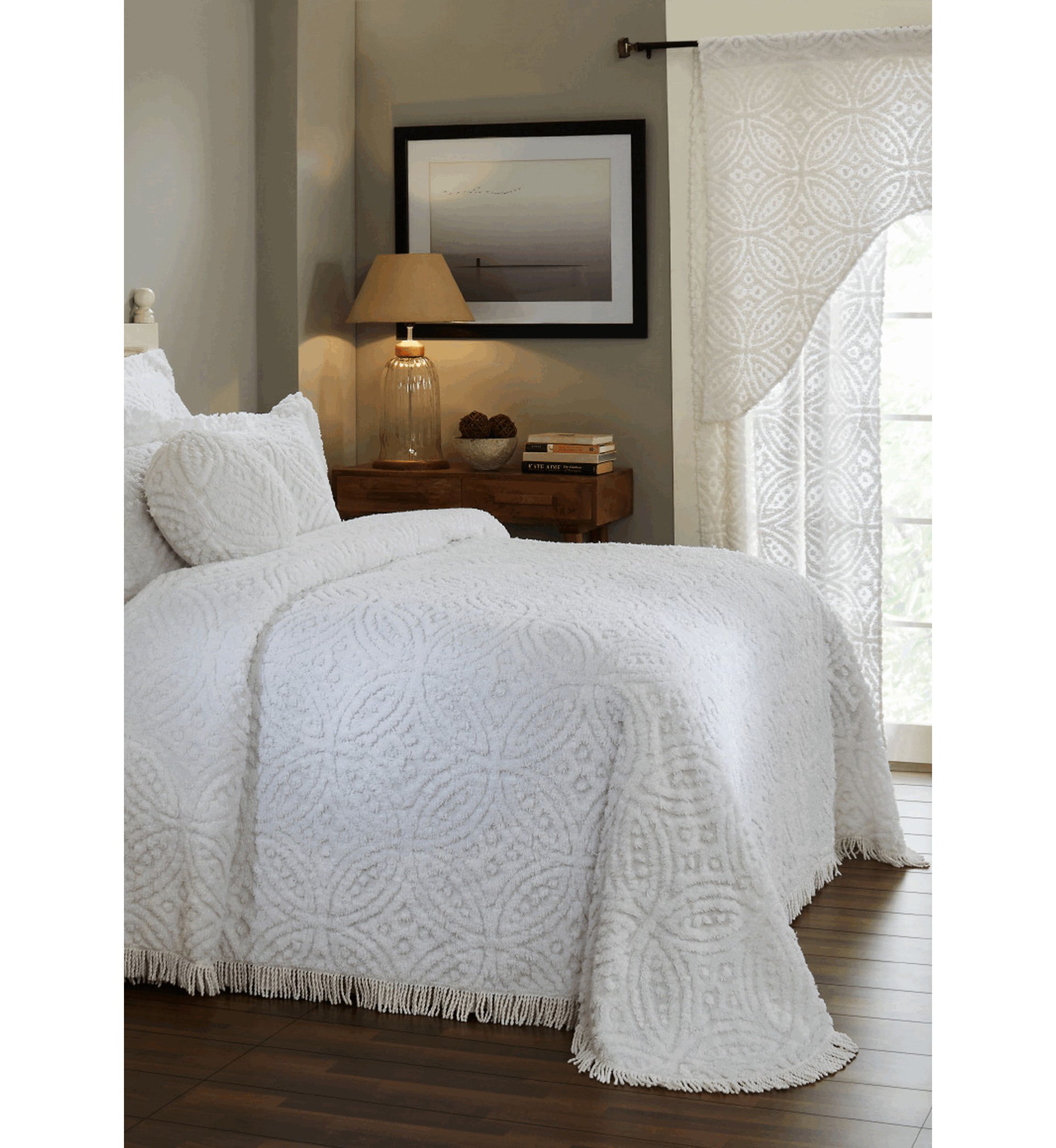 Wedding Ring Collection Loop Design 100% Cotton Tufted Unique Luxurious Machine Bedspread