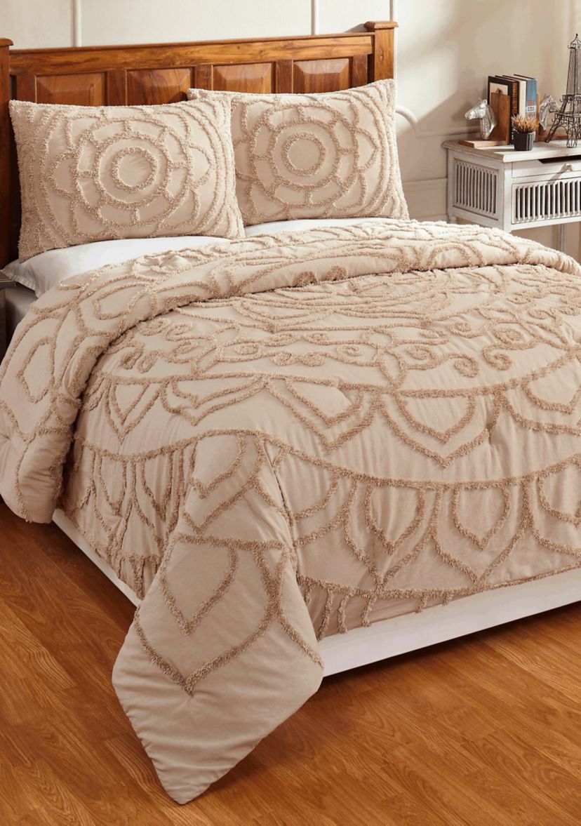 Cleo Comforter Set 100% Cotton Tufted Unique Luxurious Soft Plush Chenille