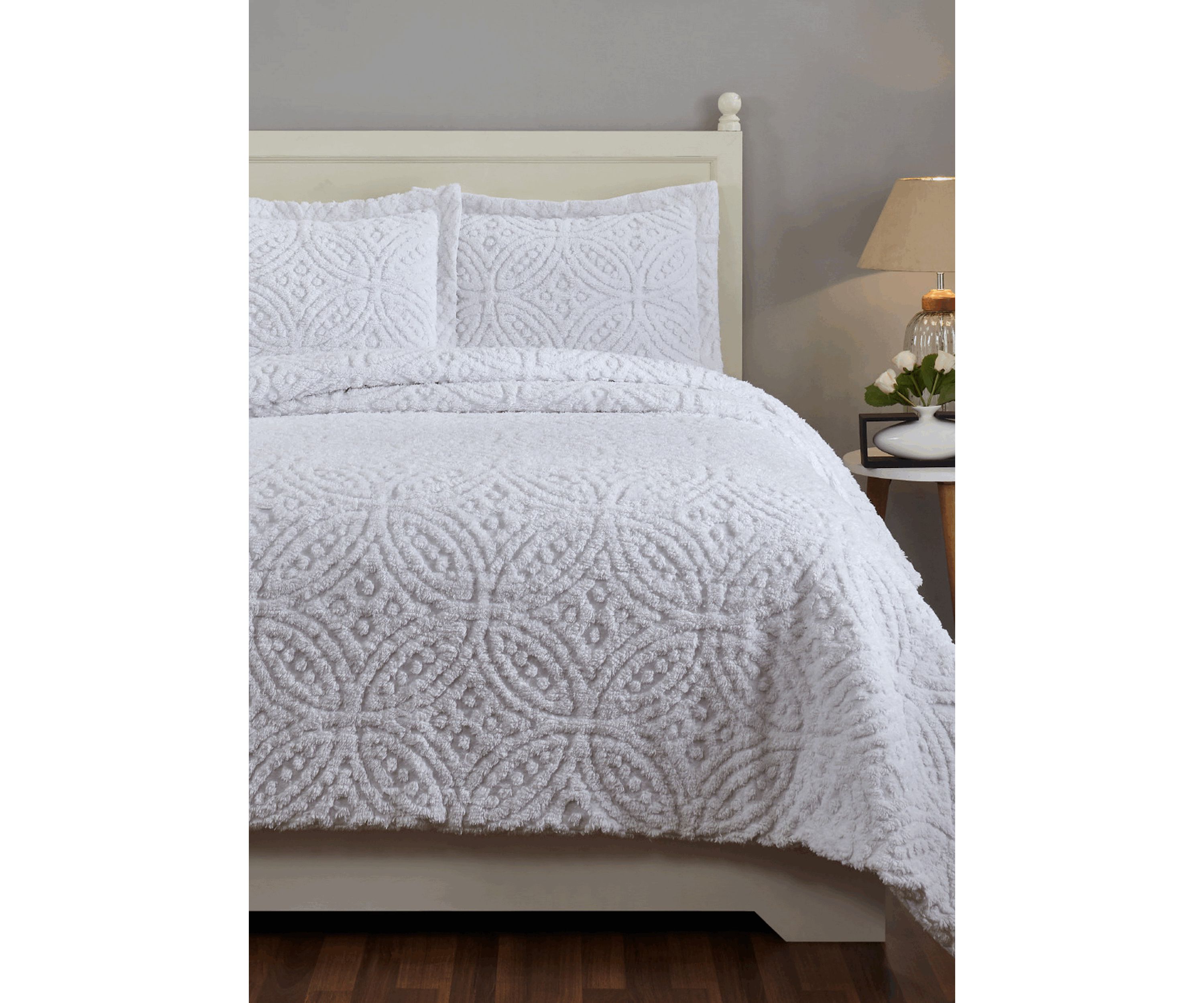Wedding Ring Comforter Set 100% Cotton Tufted Unique Luxurious Soft Plush Chenille