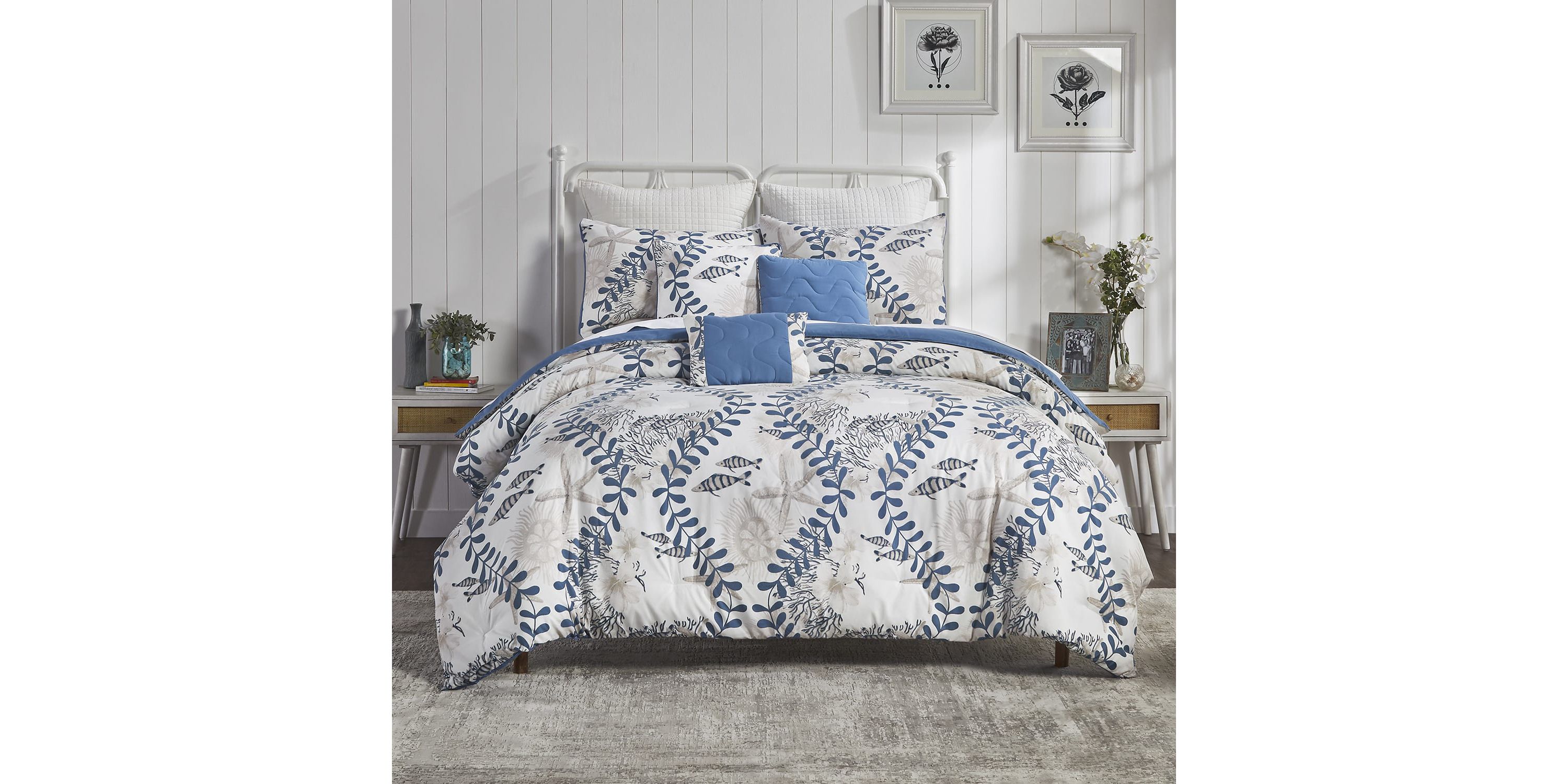 Caspian Collection 6 PC Set (104" x 90" | 20" x 36" | 18" X 18" / 16" X 16" / 12" X 16") in Blue