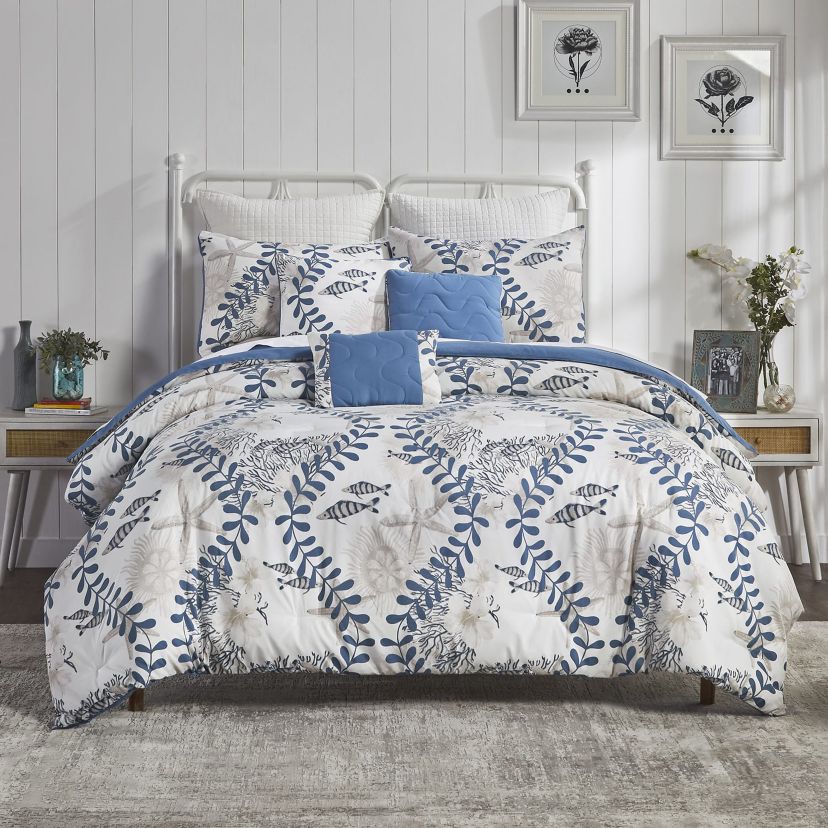 Caspian Collection 6 PC Set (104" x 90" | 20" x 36" | 18" X 18" / 16" X 16" / 12" X 16") in Blue