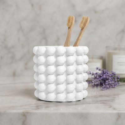 Better Trends Nova Bathroom Accessories Collection Toothbrush Holder 100% Resin with Bubble Pattern Finish for Vanity Decor & Countertop, White