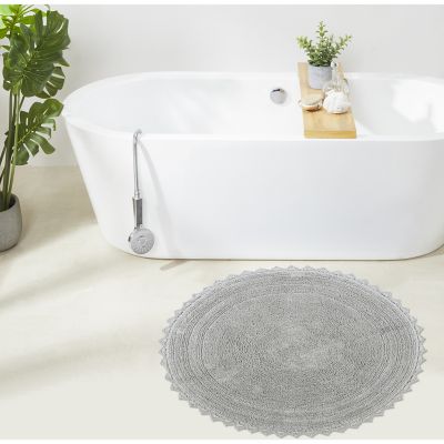 Better Trends Lilly Crochet Collection 100% Cotton Tufted Reversible Oval Bath Rug Soft Absorbent Bathroom Mat Machine Washable, Gray, 20 x 32