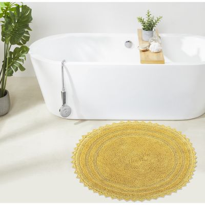 Better Trends Lilly Crochet Collection 100% Cotton Tufted Reversible Oval Bath Rug Soft Absorbent Bathroom Mat Machine Washable, Yellow, 20 x 32