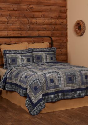 Blue Rustic Lodge Bedding Carson Blue Plaid Cotton Patchwork Quilt