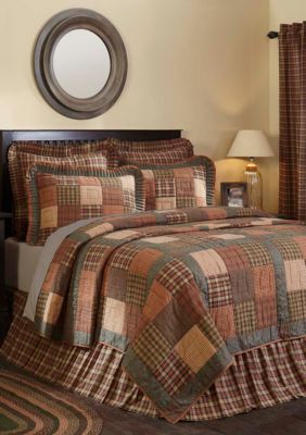 Ashton Willow Green Primitive Bedding Cinnamon Plaid Cotton