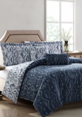 Mhf Home Allyson Blue Ikat 5 Piece Reversible Comforter Set Belk