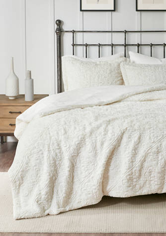 New King Size Bismarck Ultra Plush Comforter Mini Set Faux Fur Grey Madison Park 