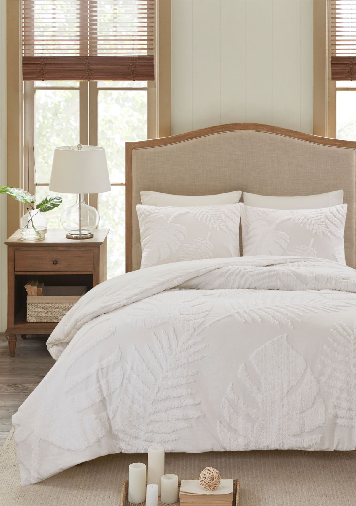 Bahari 3 Piece Tufted Cotton Chenille Palm Comforter Set