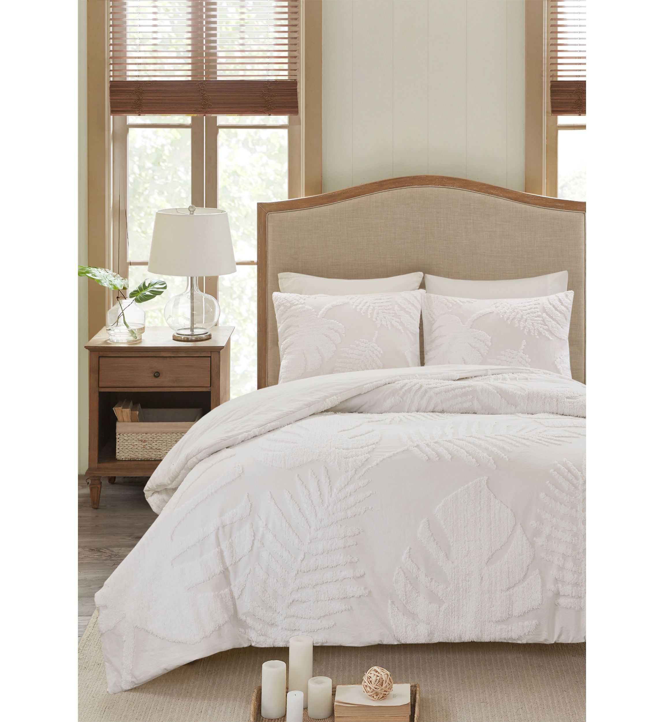 Bahari 3 Piece Tufted Cotton Chenille Palm Comforter Set
