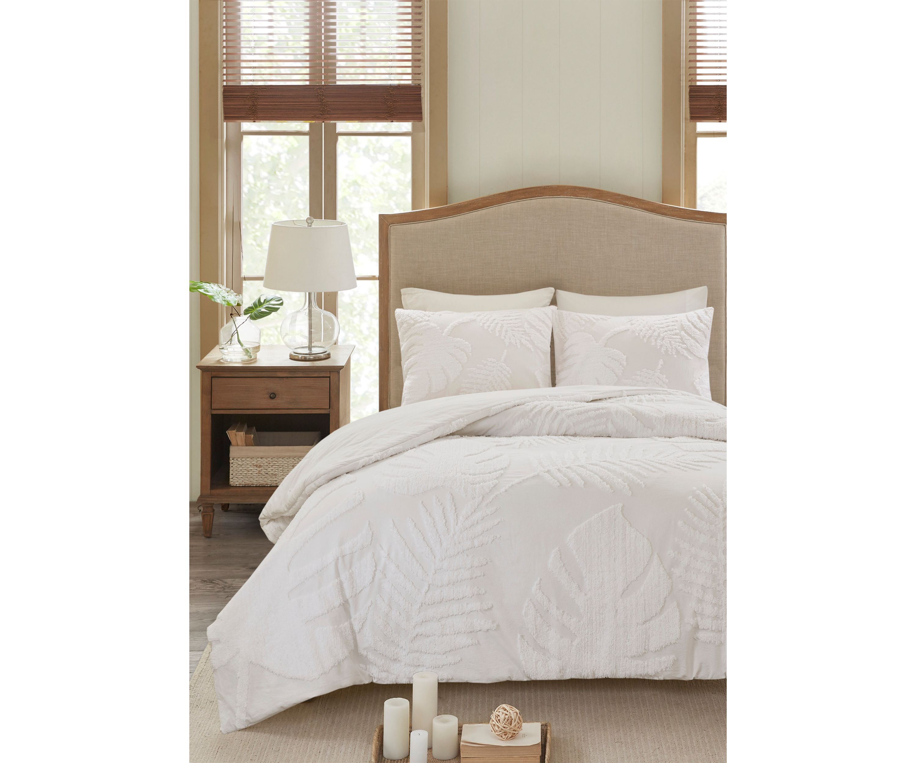 Bahari 3 Piece Tufted Cotton Chenille Palm Comforter Set