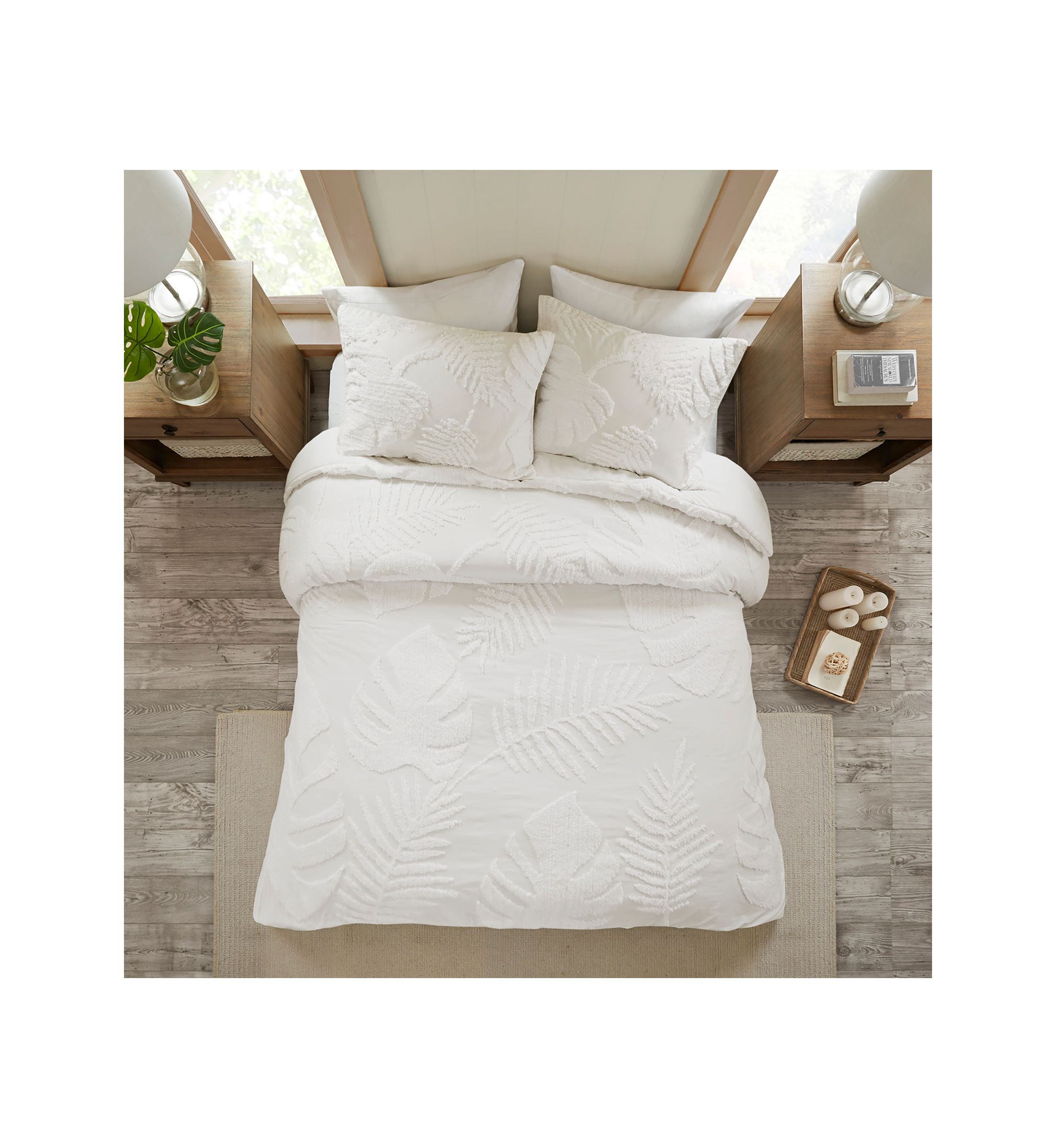 Bahari 3 Piece Tufted Cotton Chenille Palm Comforter Set