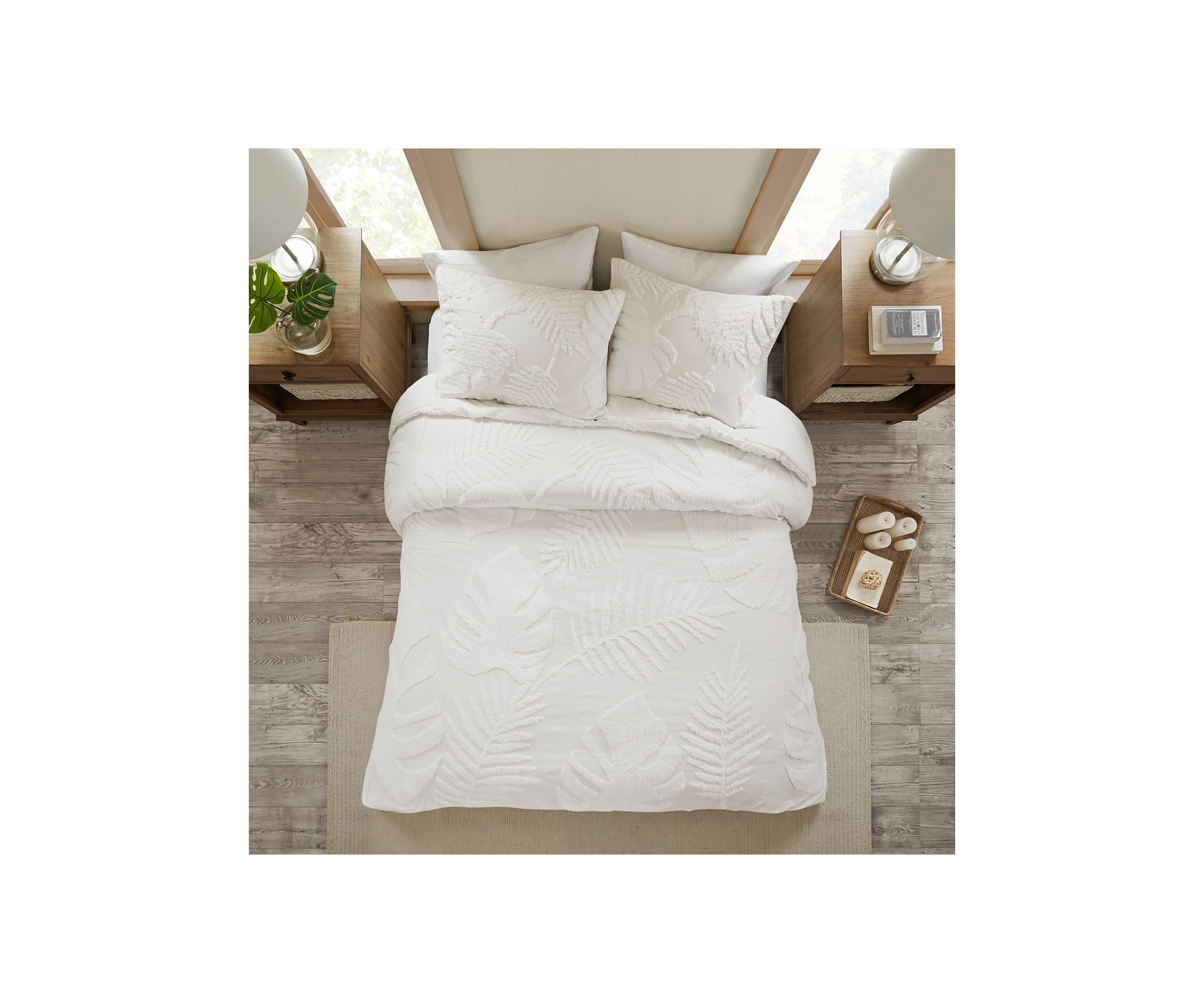 Bahari 3 Piece Tufted Cotton Chenille Palm Comforter Set