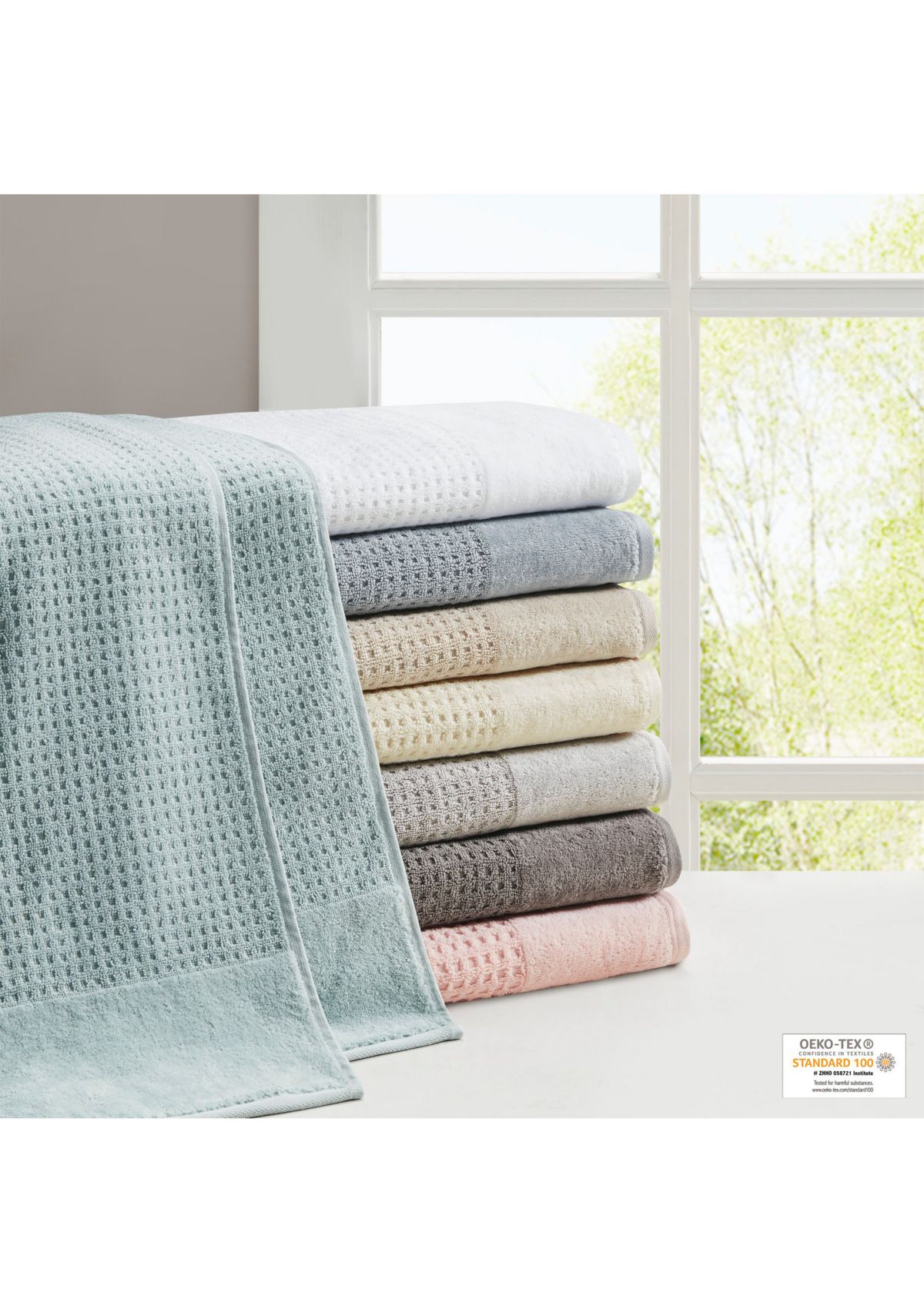 Spa Waffle Cotton Jacquard Antimicrobial Bath Towel 6 Piece Set