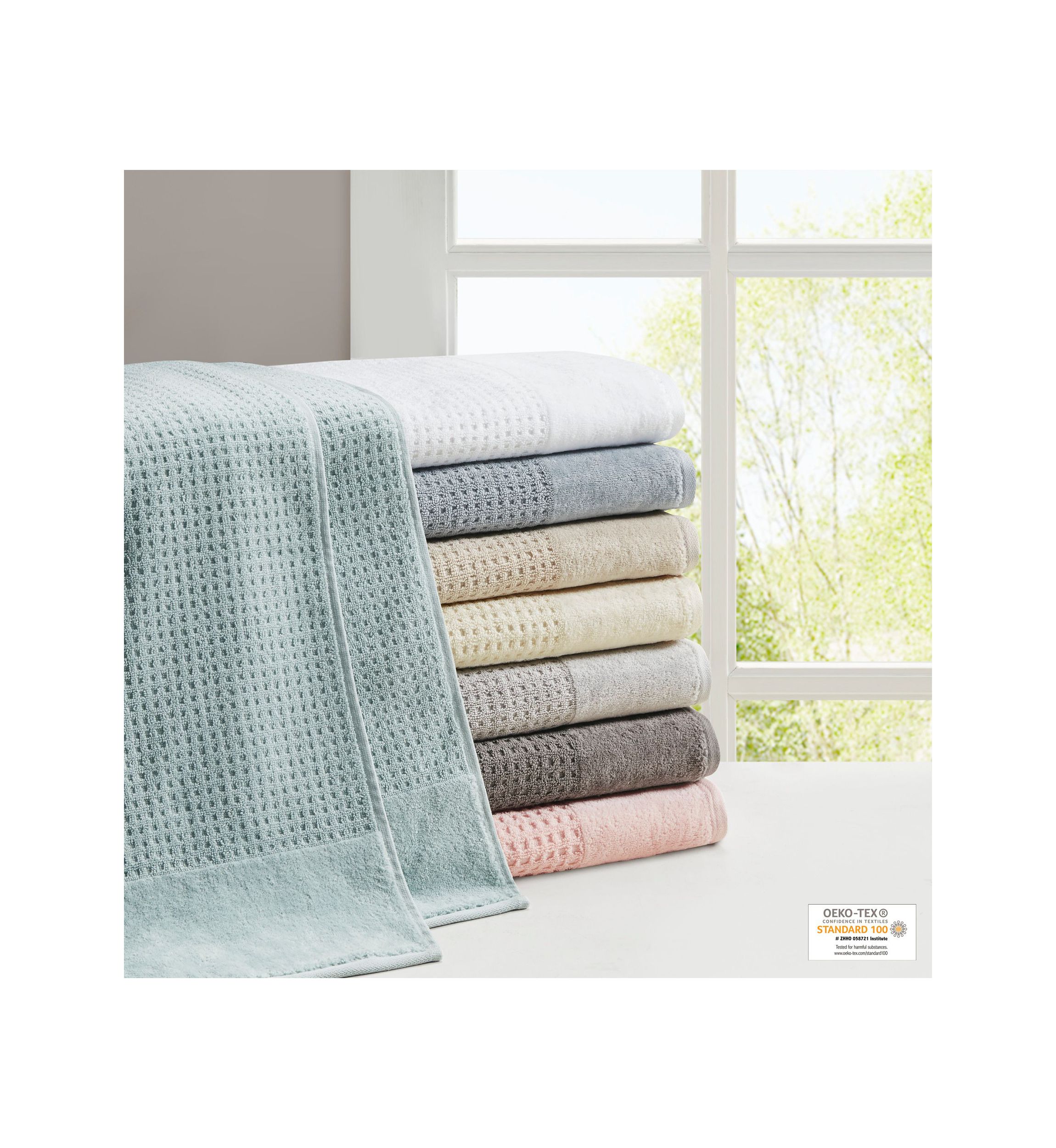 Spa Waffle Cotton Jacquard Antimicrobial Bath Towel 6 Piece Set