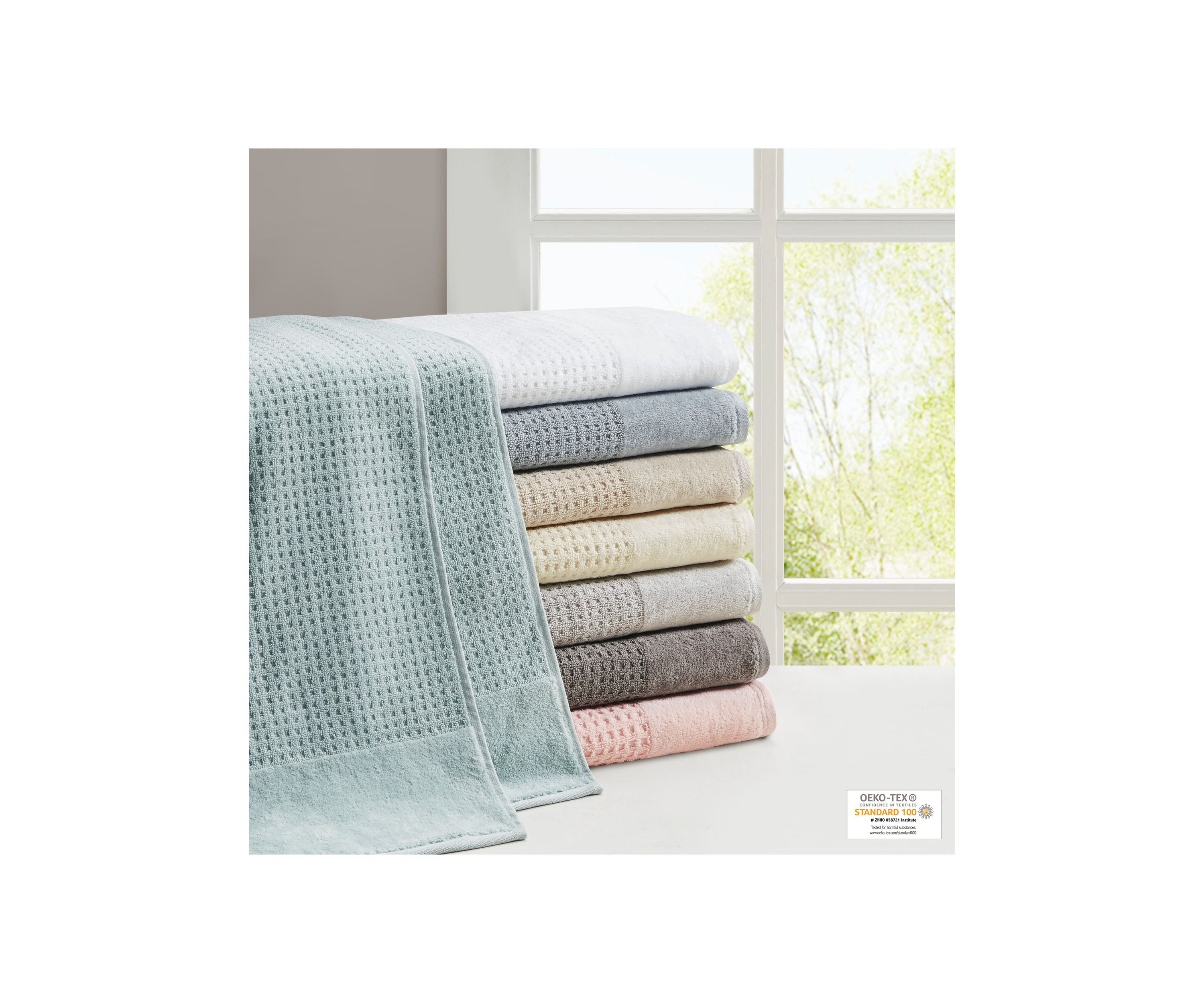 Spa Waffle Cotton Jacquard Antimicrobial Bath Towel 6 Piece Set