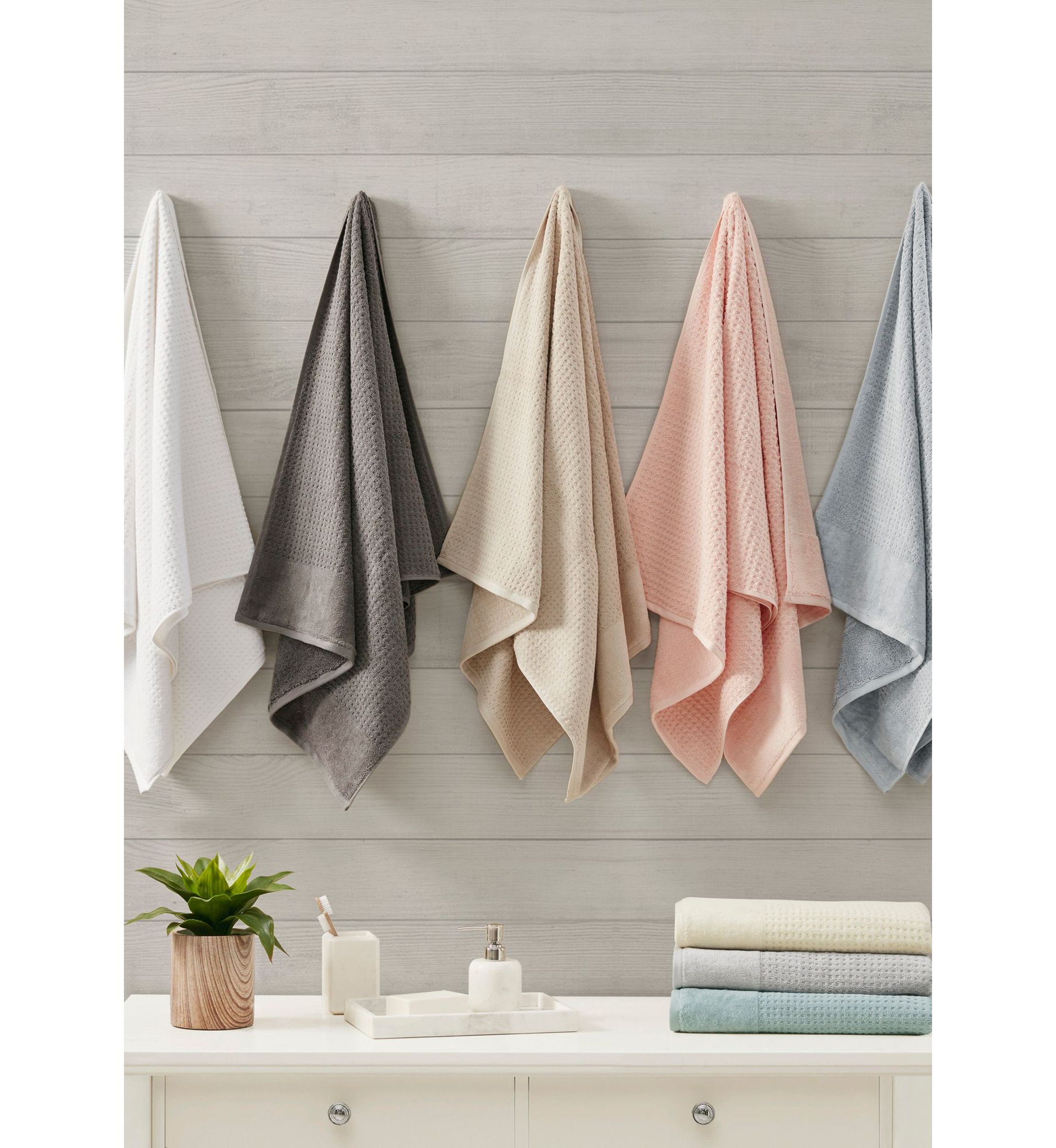 Spa Waffle Cotton Jacquard Antimicrobial Bath Towel 6 Piece Set