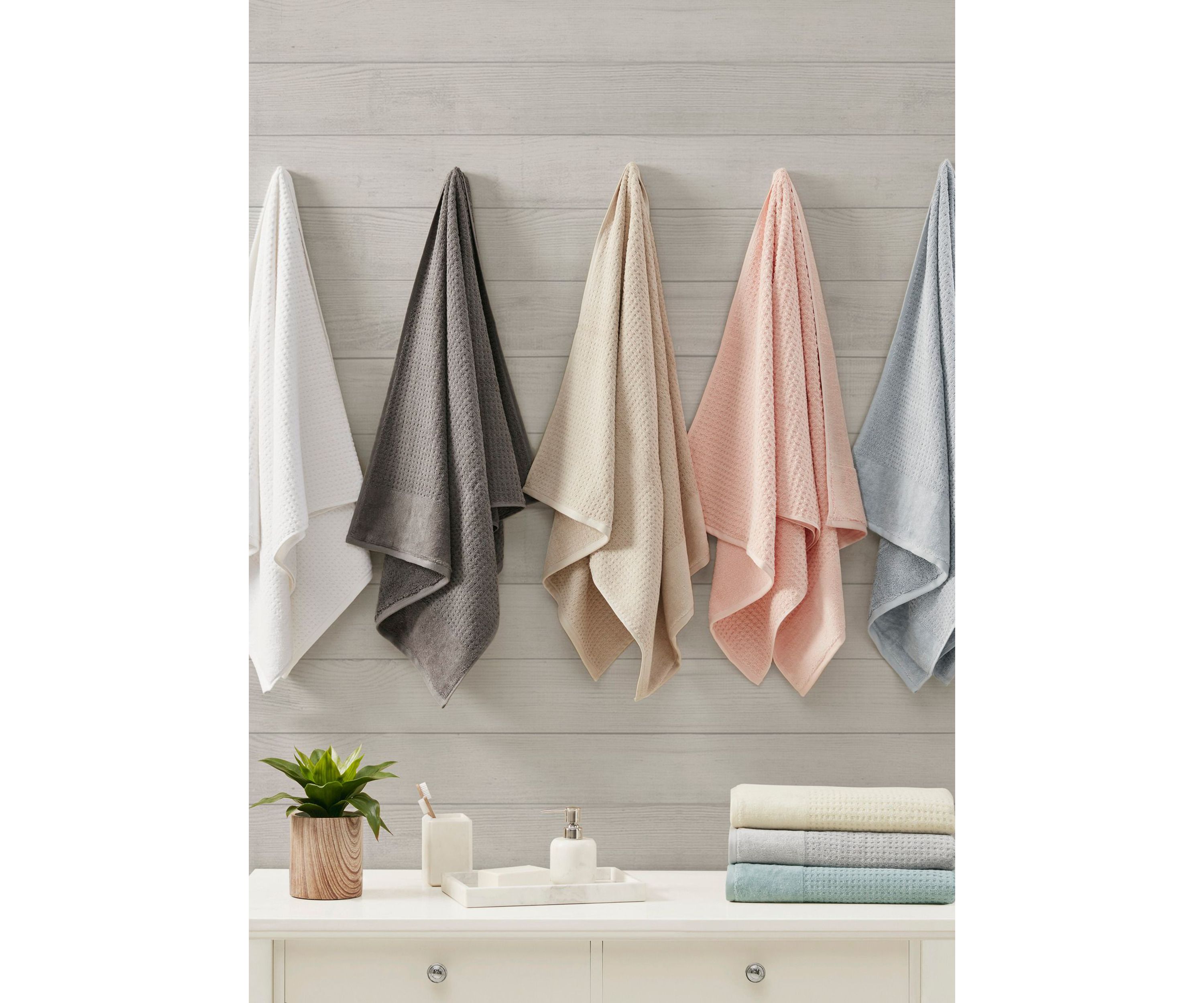 Spa Waffle Cotton Jacquard Antimicrobial Bath Towel 6 Piece Set