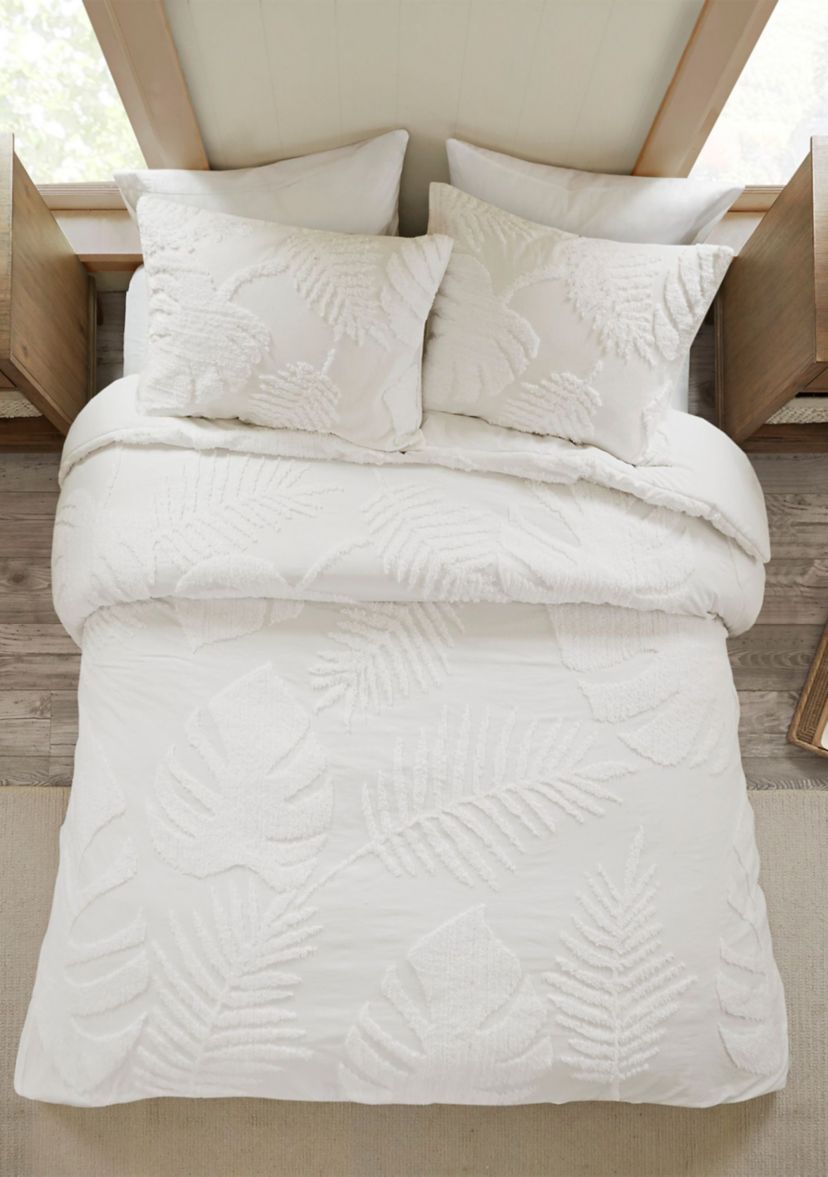 Bahari 3 Piece Tufted Cotton Chenille Palm Duvet Cover Set