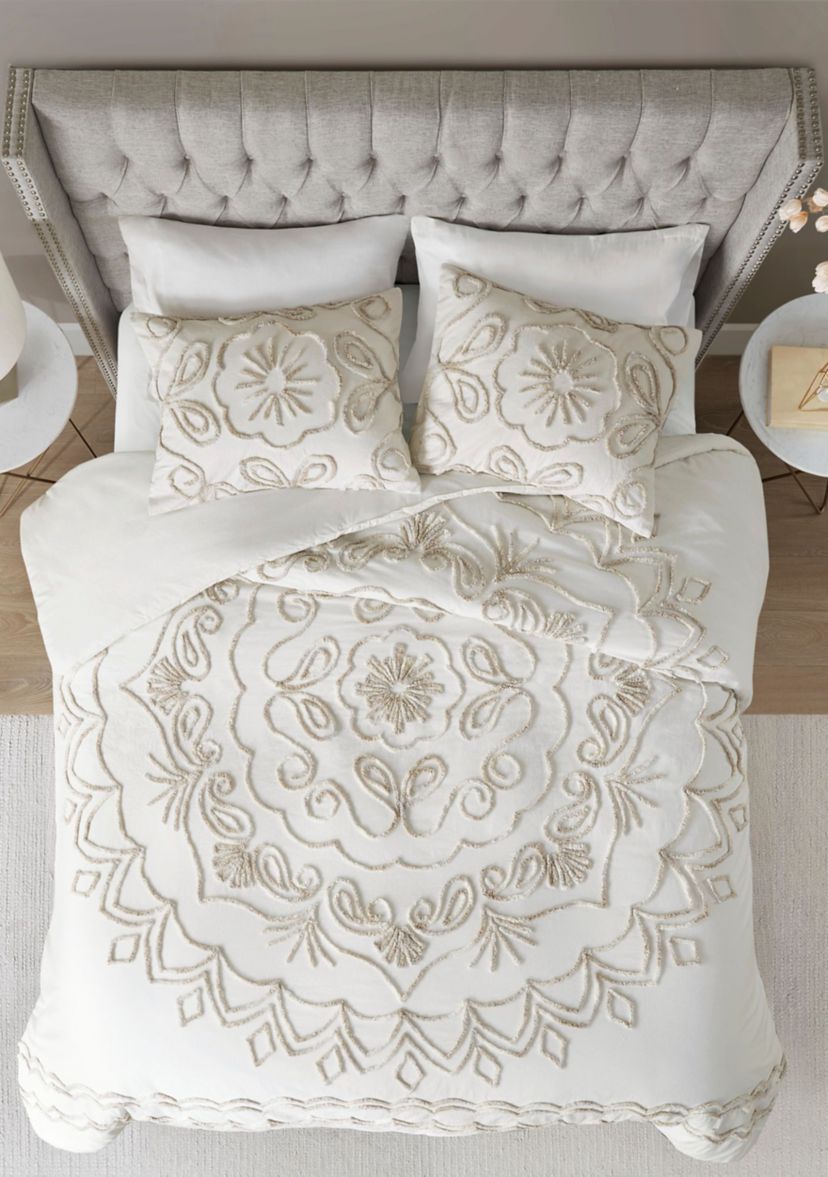 Violette 3 Piece Tufted Cotton Chenille Duvet Cover Set