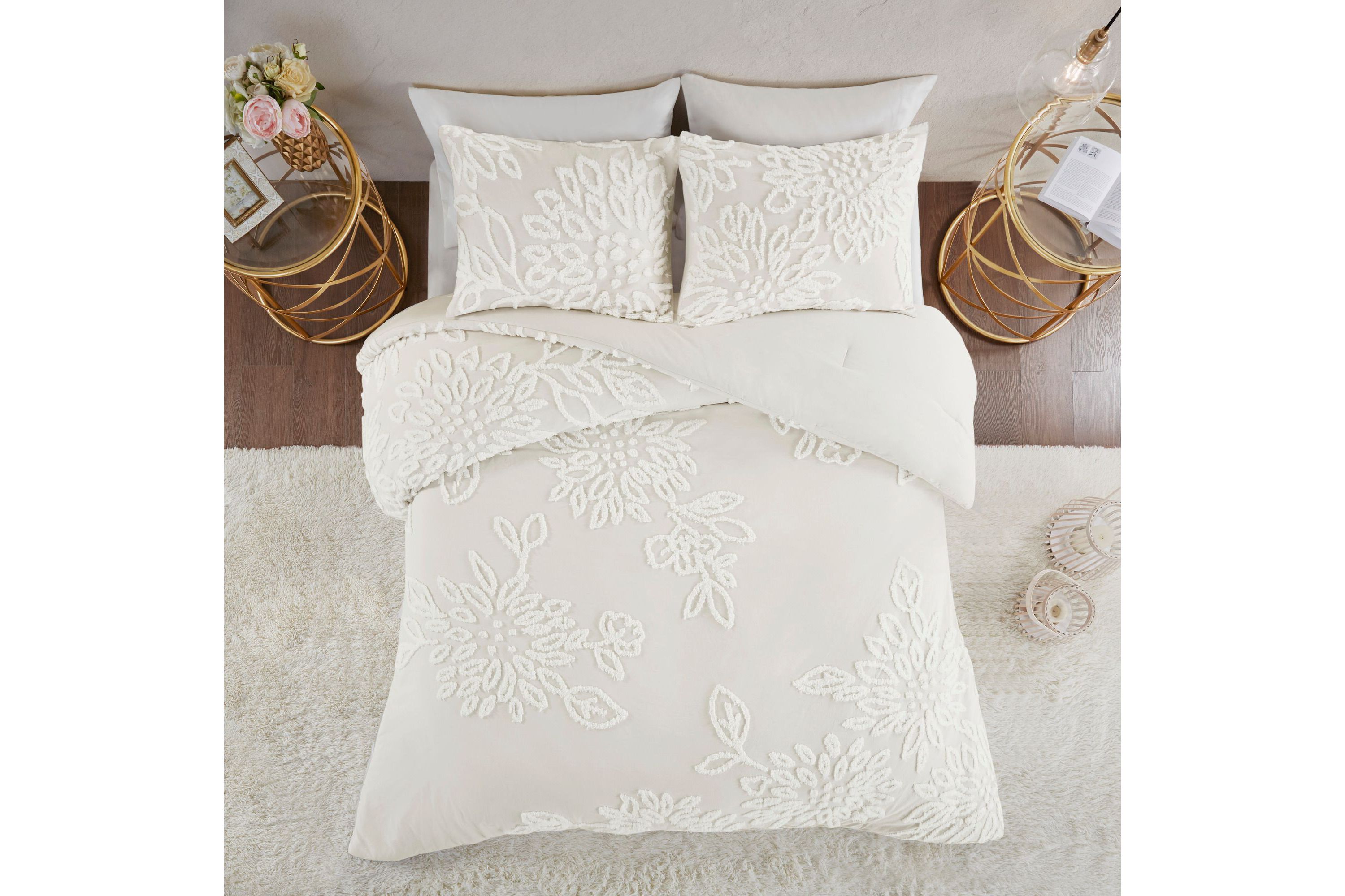 Veronica 3 Piece Tufted Cotton Chenille Floral Comforter Set