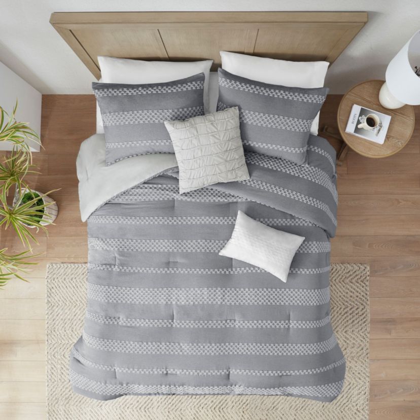 Drew 5 Piece Clipped Jacquard Comforter Set with Throw Pillows