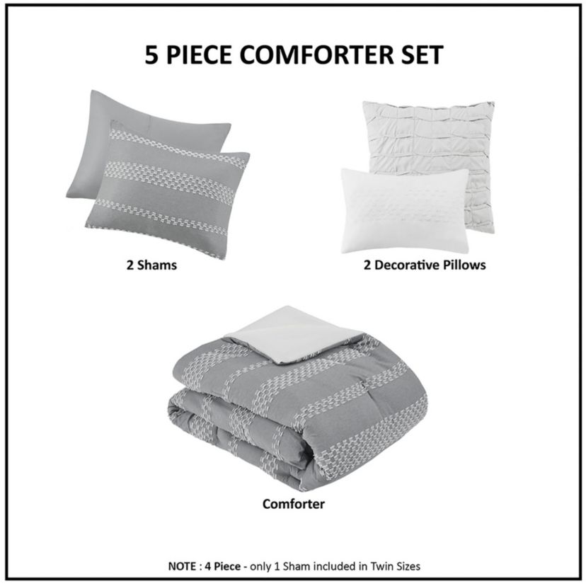 Drew 5 Piece Clipped Jacquard Comforter Set with Throw Pillows