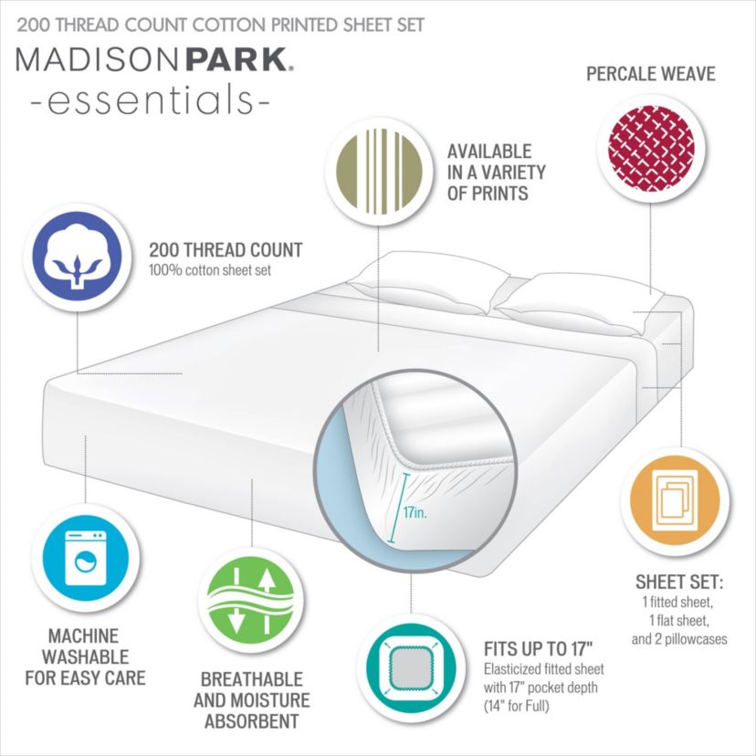 200 Thread Count Printed Cotton Sheet Set