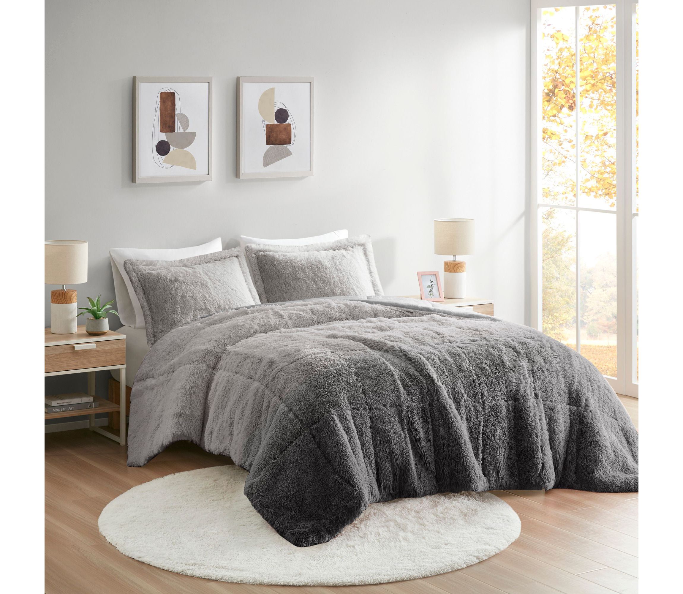 Brielle Ombre Shaggy Long Fur Comforter Mini Set