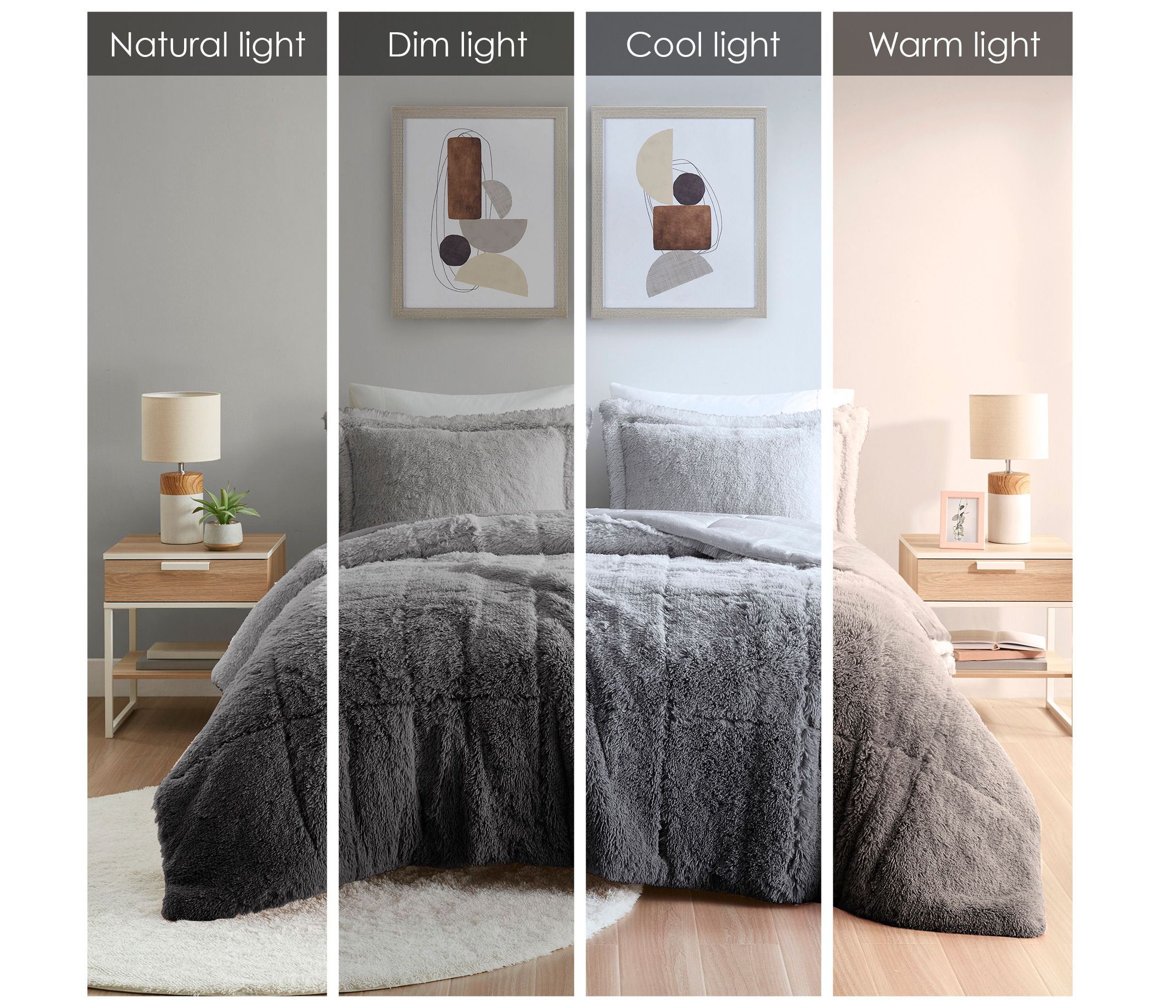Brielle Ombre Shaggy Long Fur Comforter Mini Set