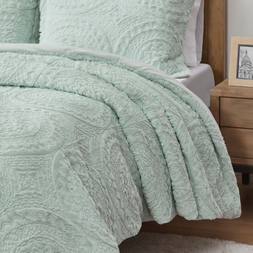 Arya Embroidered Medallion Faux Fur Ultra Plush Comforter Mini Set