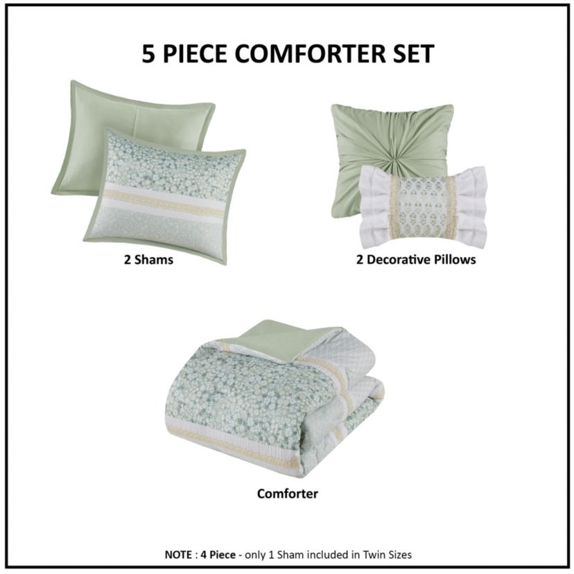 Caralie 5 Piece Seersucker Comforter Set with Throw Pillows