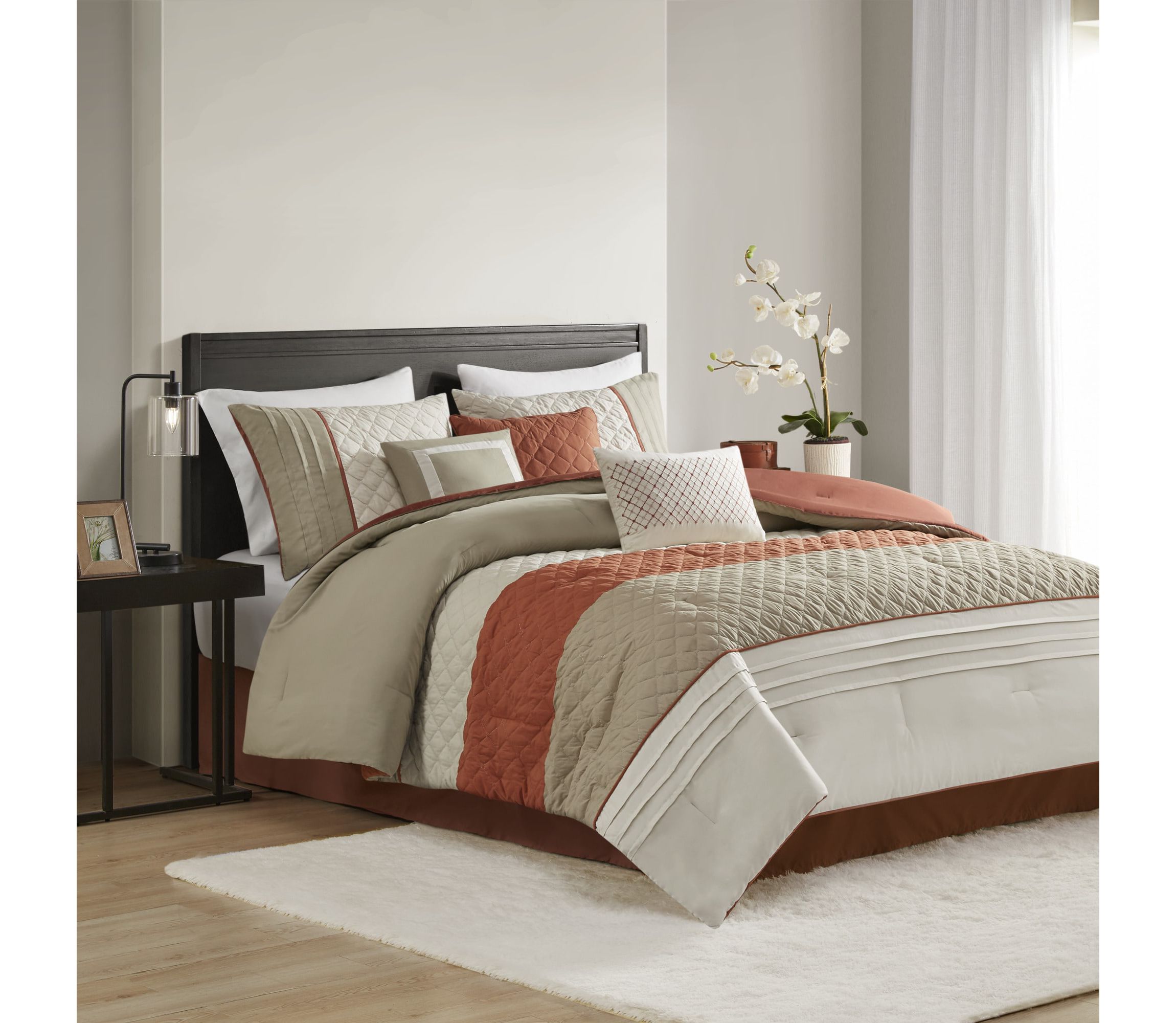 Jenson 7 Piece Color Block Stripe Comforter Set with Throw Pillows