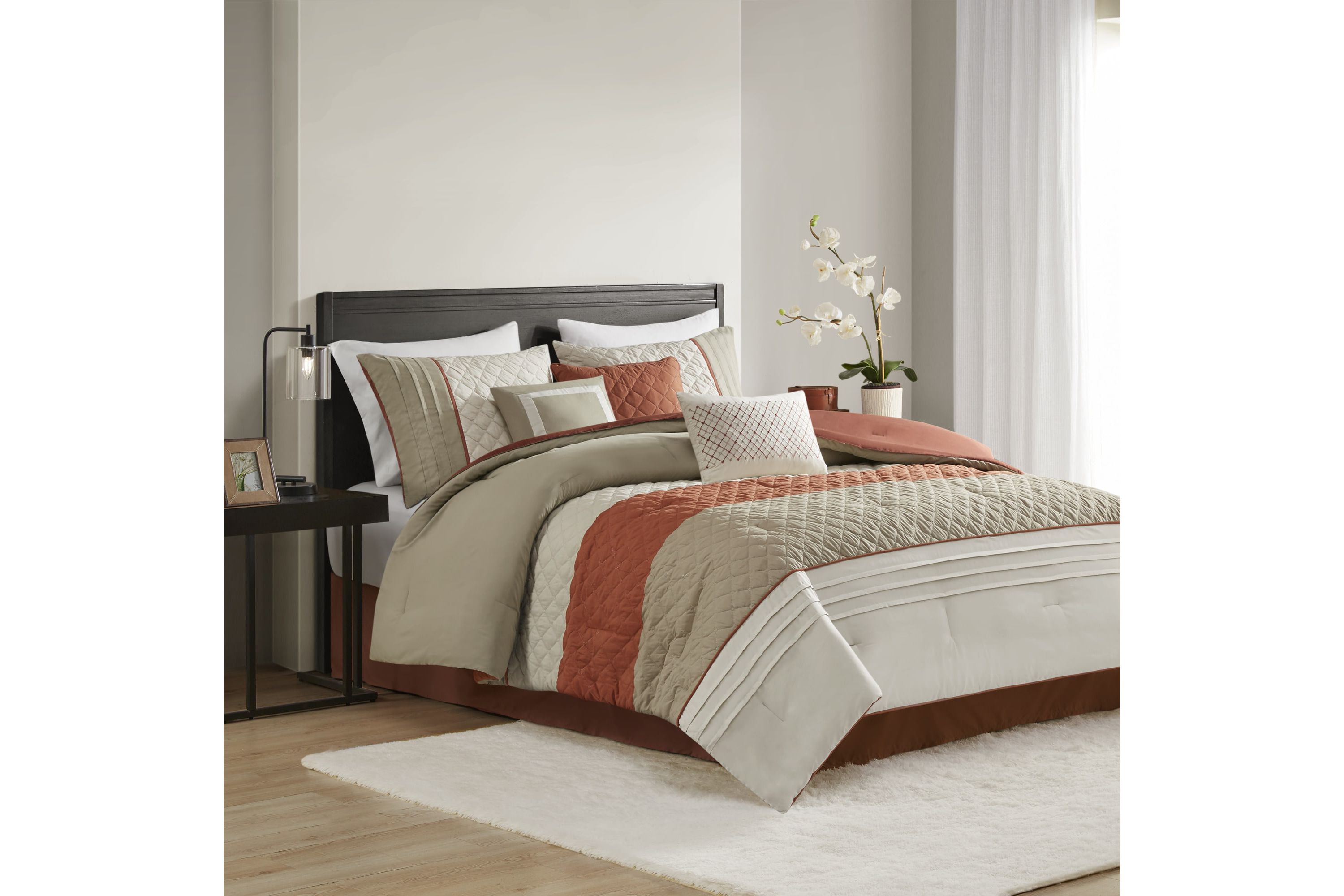 Jenson 7 Piece Color Block Stripe Comforter Set with Throw Pillows
