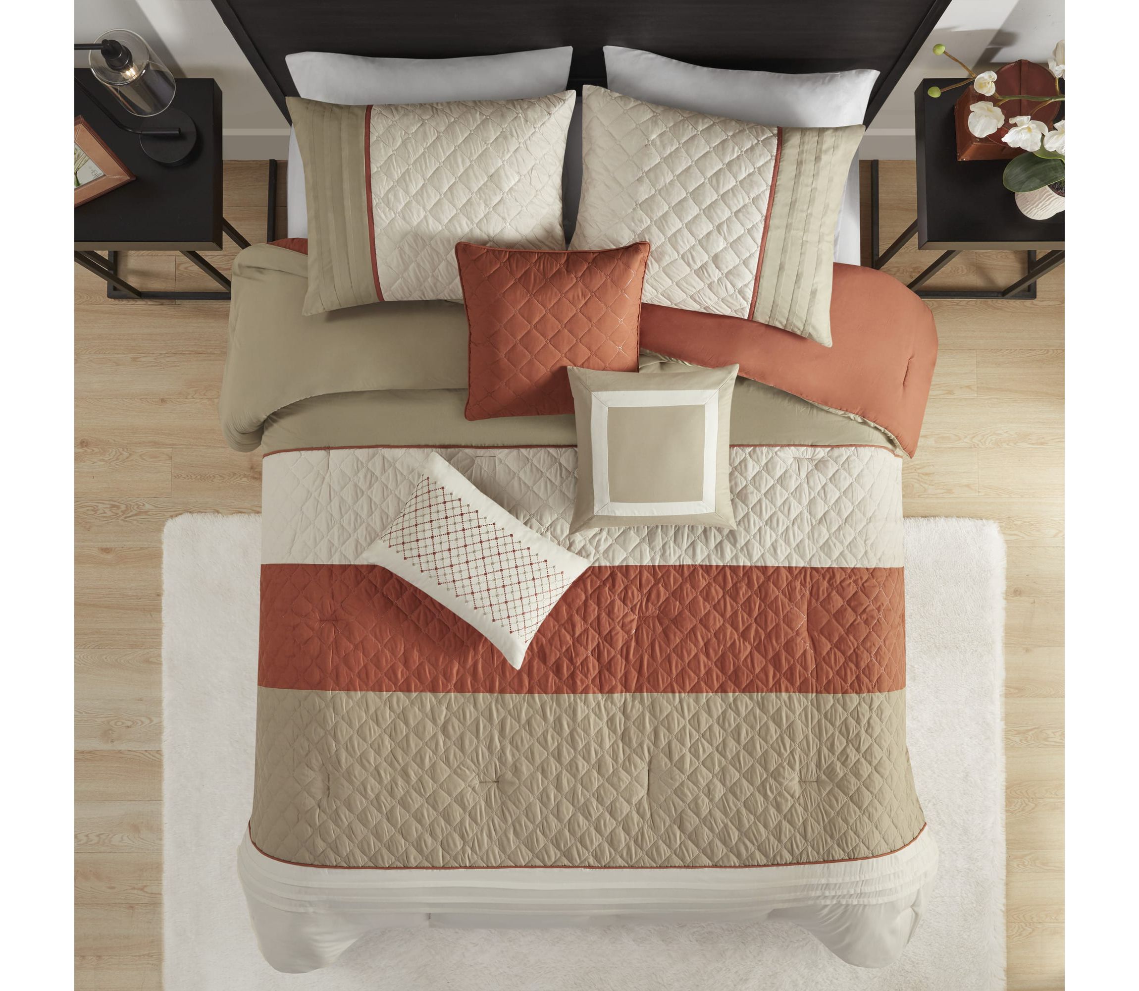 Jenson 7 Piece Color Block Stripe Comforter Set with Throw Pillows
