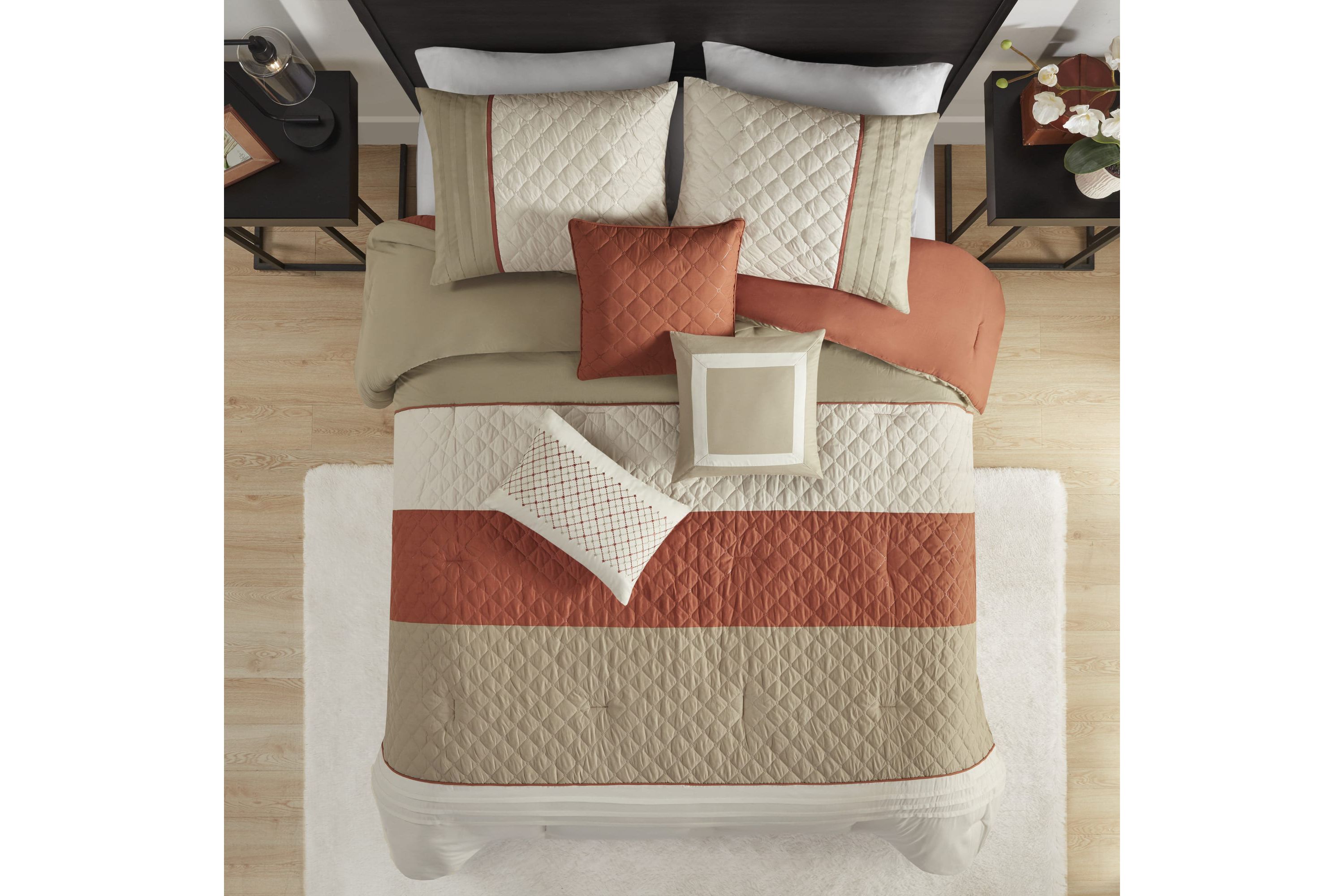 Jenson 7 Piece Color Block Stripe Comforter Set with Throw Pillows
