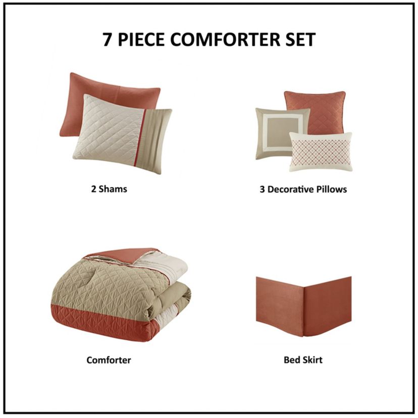 Jenson 7 Piece Color Block Stripe Comforter Set with Throw Pillows