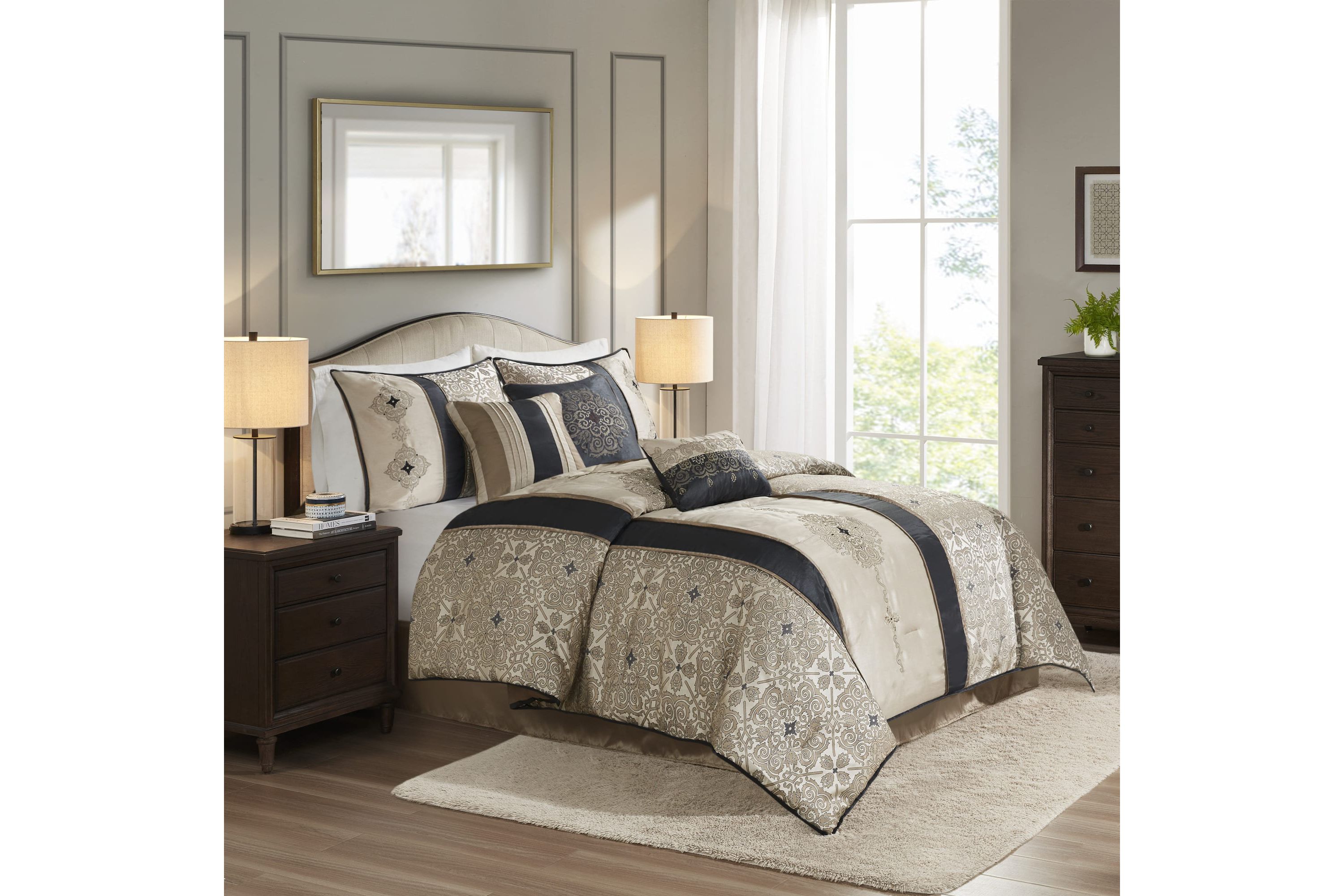 Donovan 7 Piece Jacquard Comforter Set with Throw Pillows