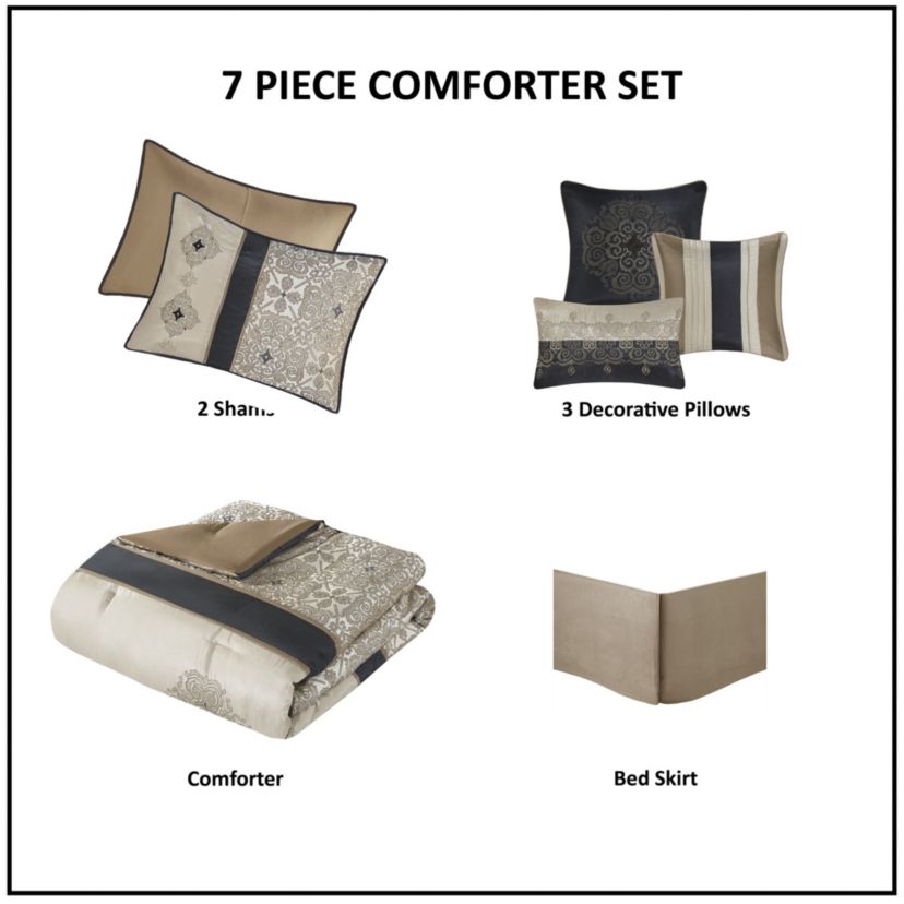 Donovan 7 Piece Jacquard Comforter Set with Throw Pillows