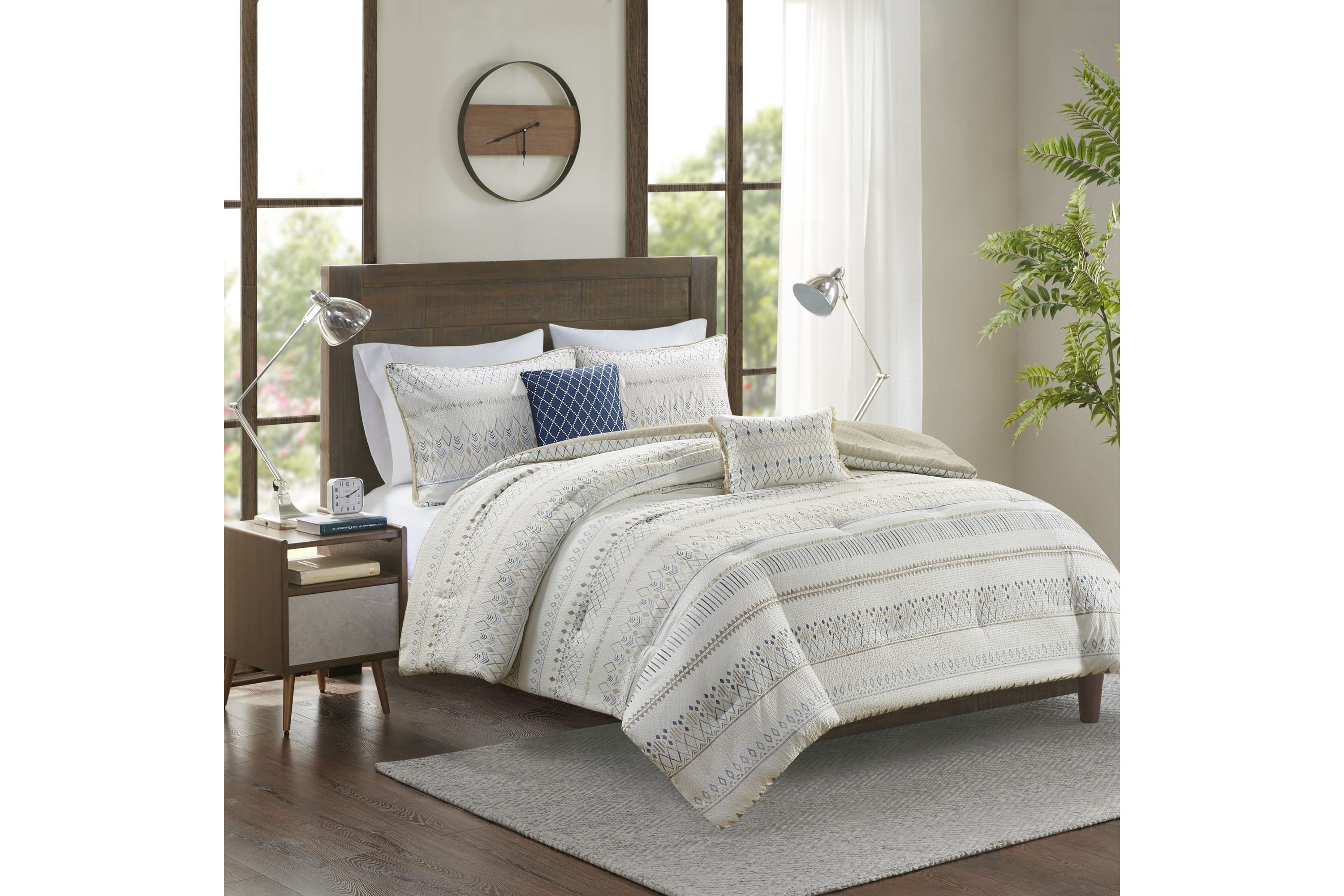 Fraser 5 Piece Printed Seersucker Comforter Set with Throw Pillows