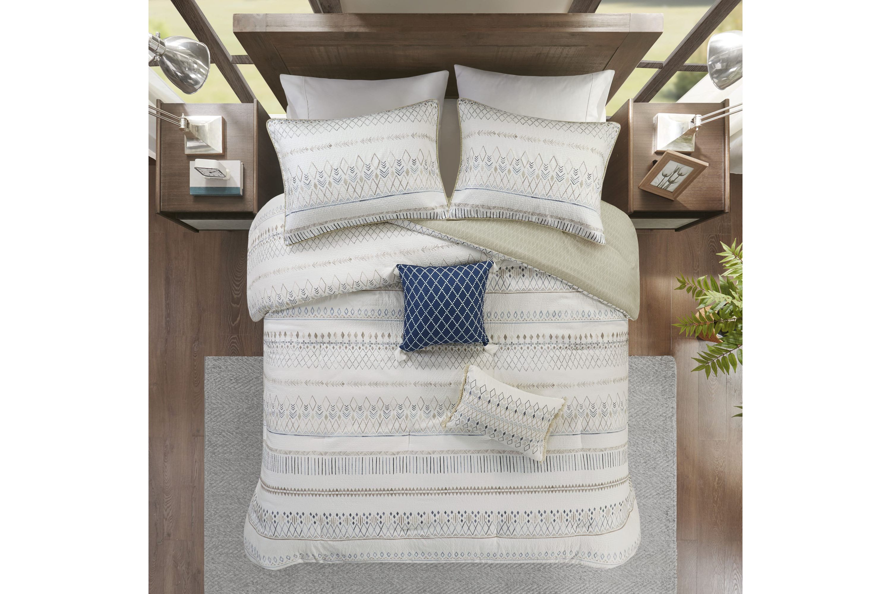 Fraser 5 Piece Printed Seersucker Comforter Set with Throw Pillows