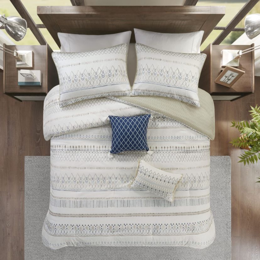 Fraser 5 Piece Printed Seersucker Comforter Set with Throw Pillows